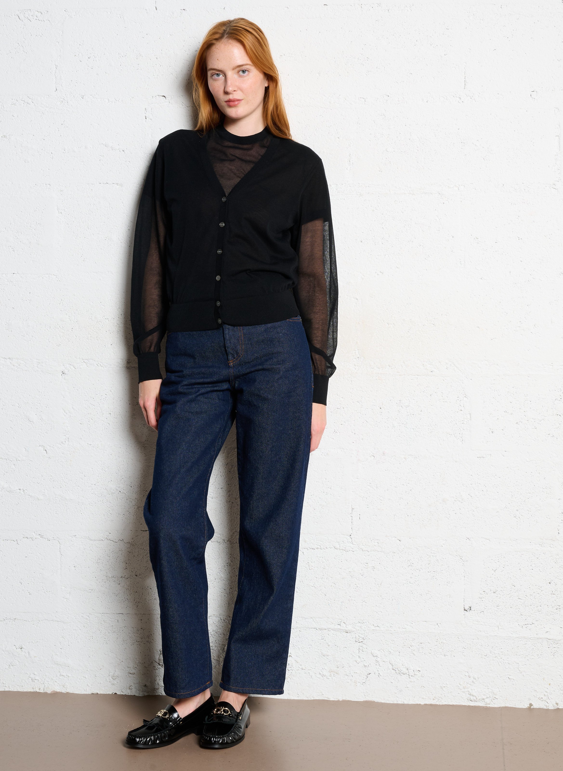 Cardigan col V en coton mélangé SOEUR Noir