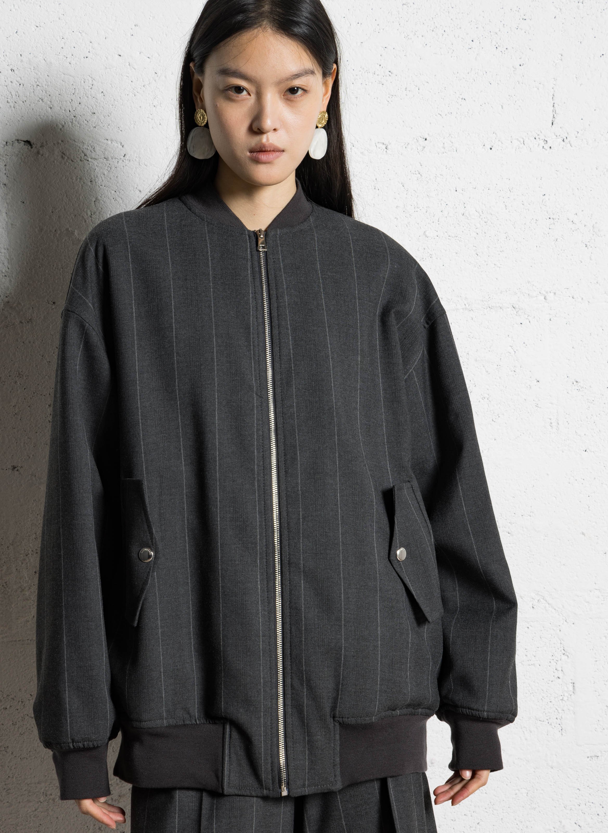 Blouson ample col teddy rayé  IMPERIAL Gris