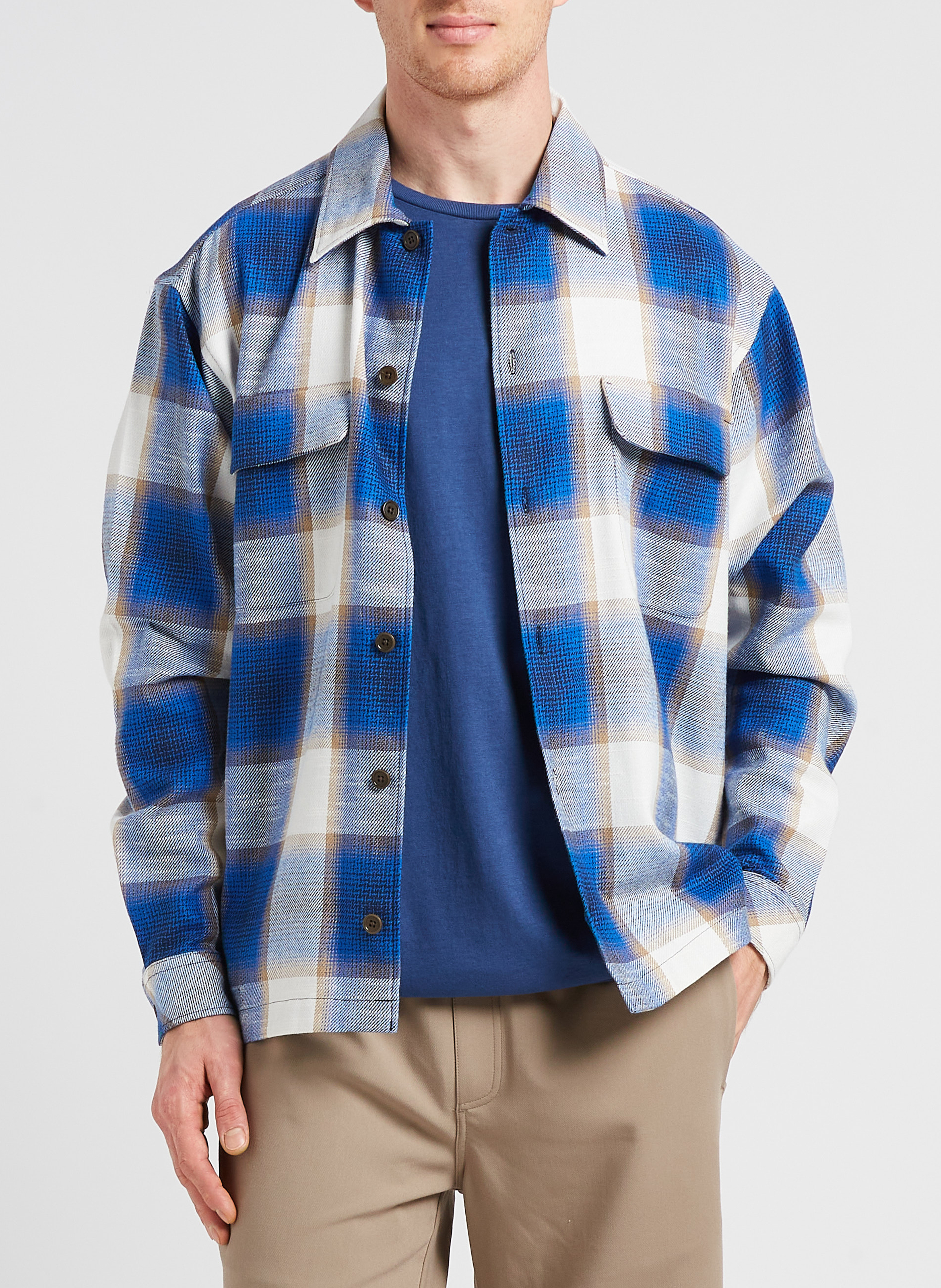 Chemise col classique à carreaux en coton mélangé  SAMSOE SAMSOE Bleu