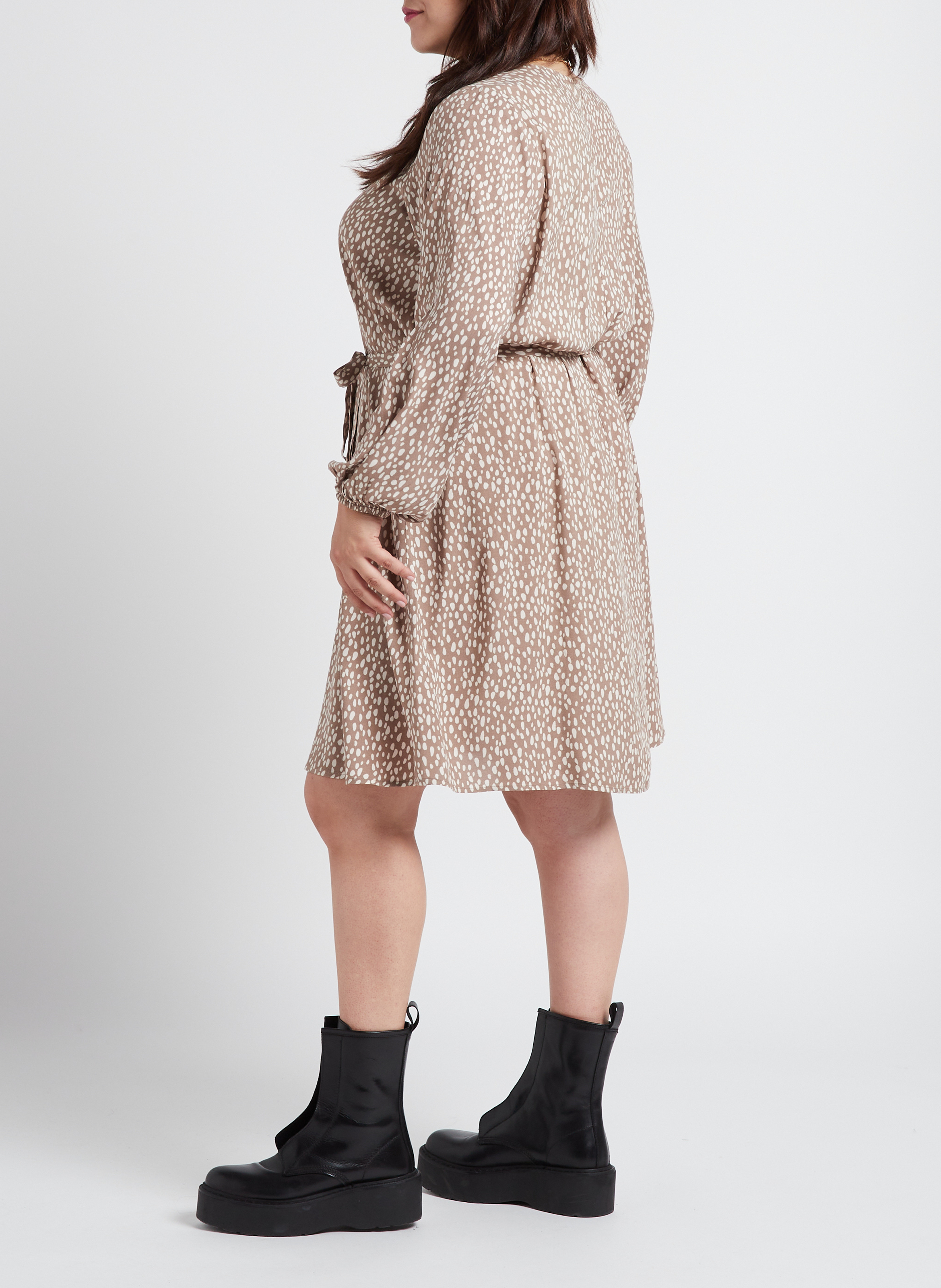 Short printed V-neck dress EVOKED Beige