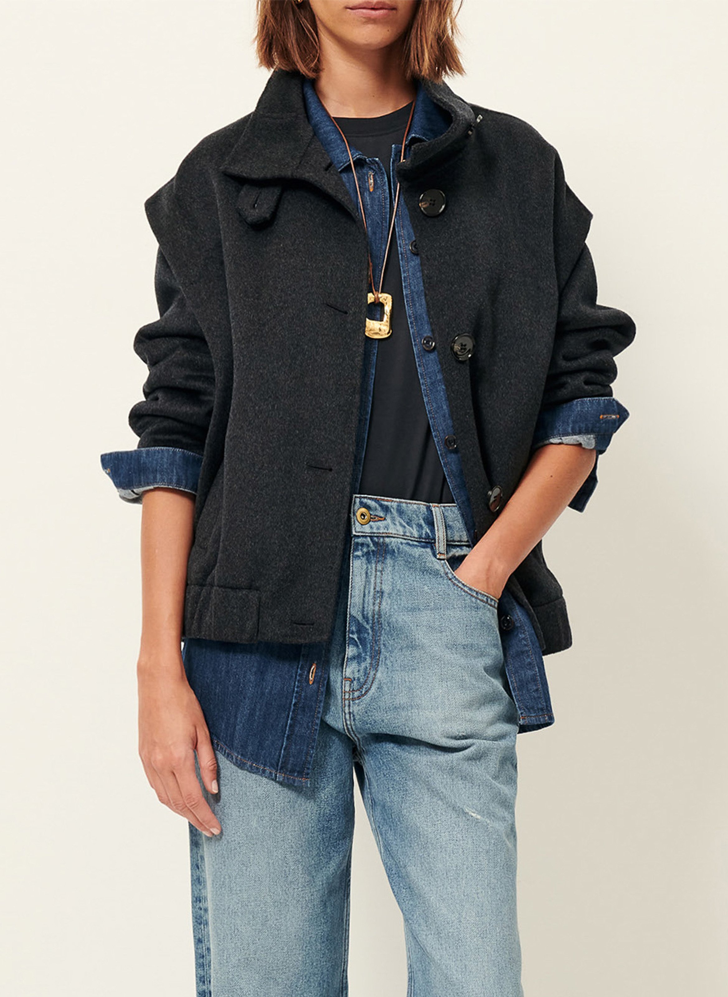 Robe courte ajustée à encolure américaine SESSUN Gris