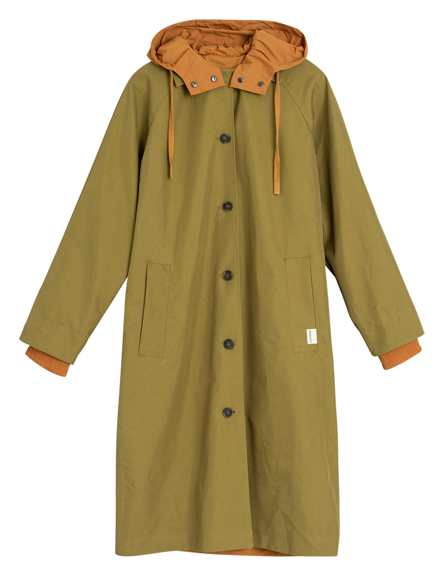 Gerade geschnittene Knopfjacke mit Kapuze INDI & COLD Khaki