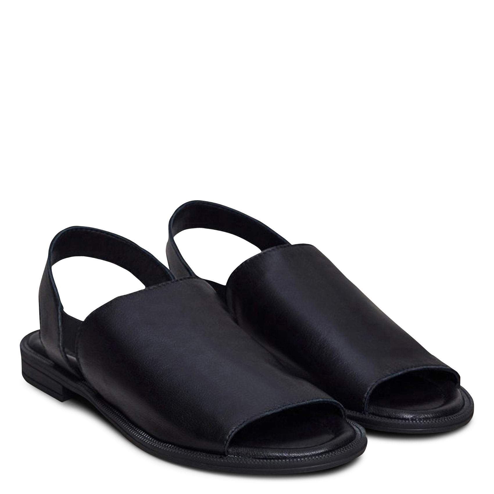 Sandales plates unies en cuir JONAK Noir