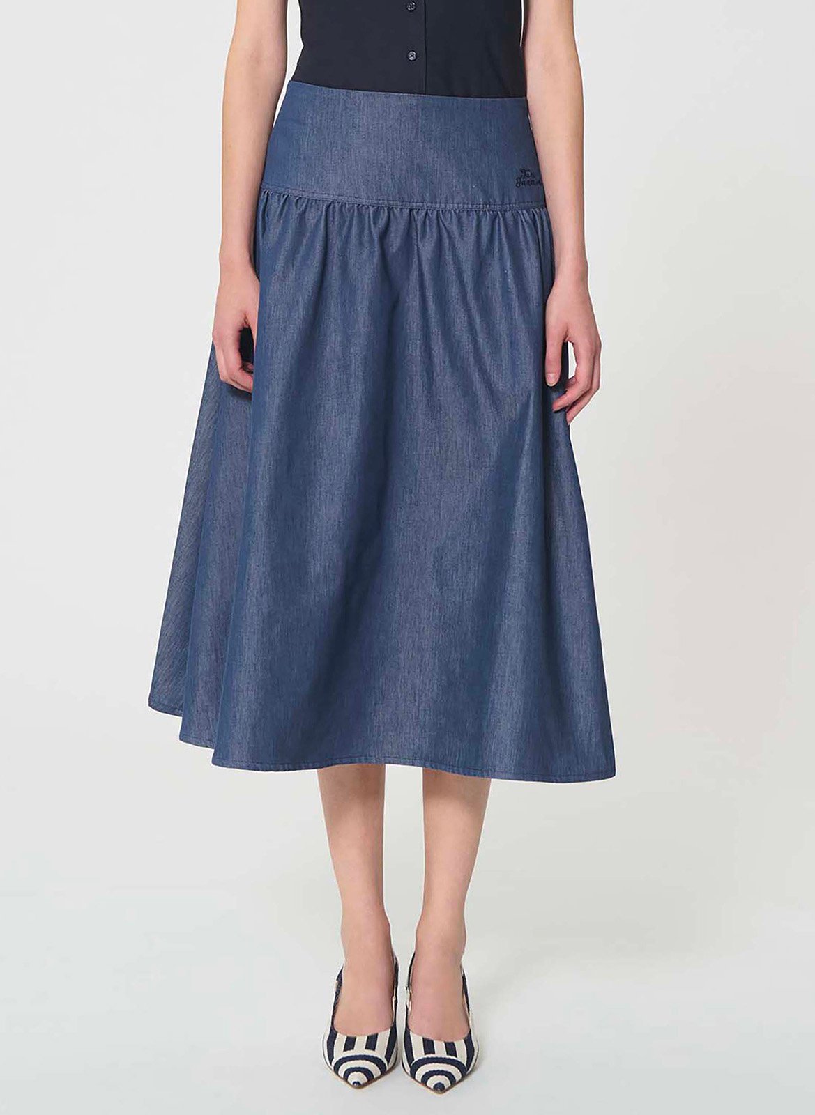 Jupe midi évasée en denim léger TARA JARMON Bleu