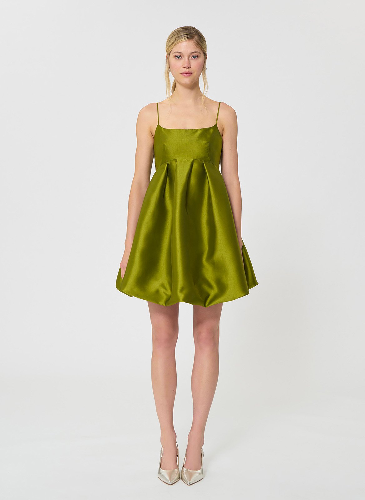 Korte puffy satijnen jurk TARA JARMON Groen