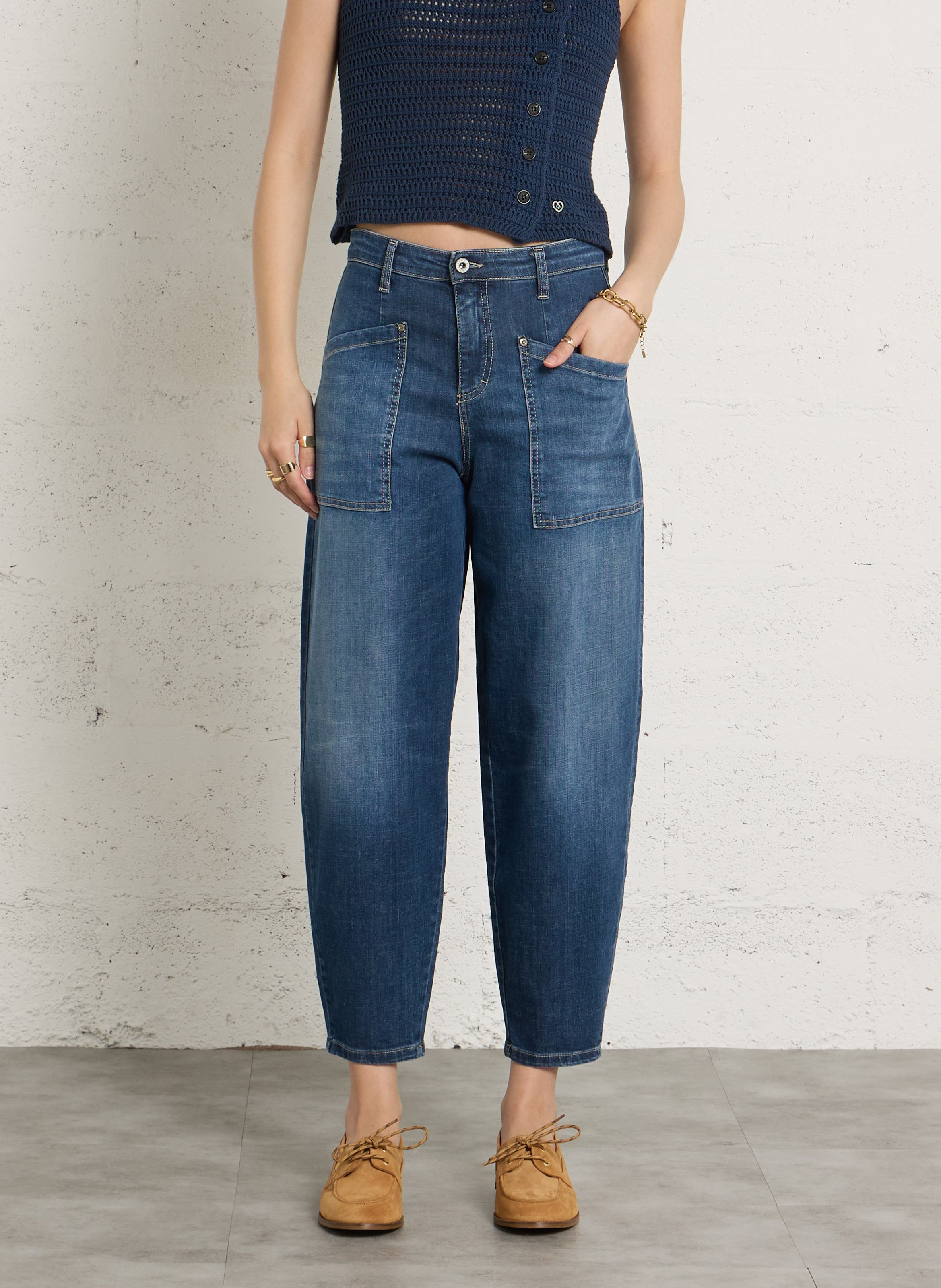 Broek met wijde pijpen van gemengd katoen PLEASE Blauw