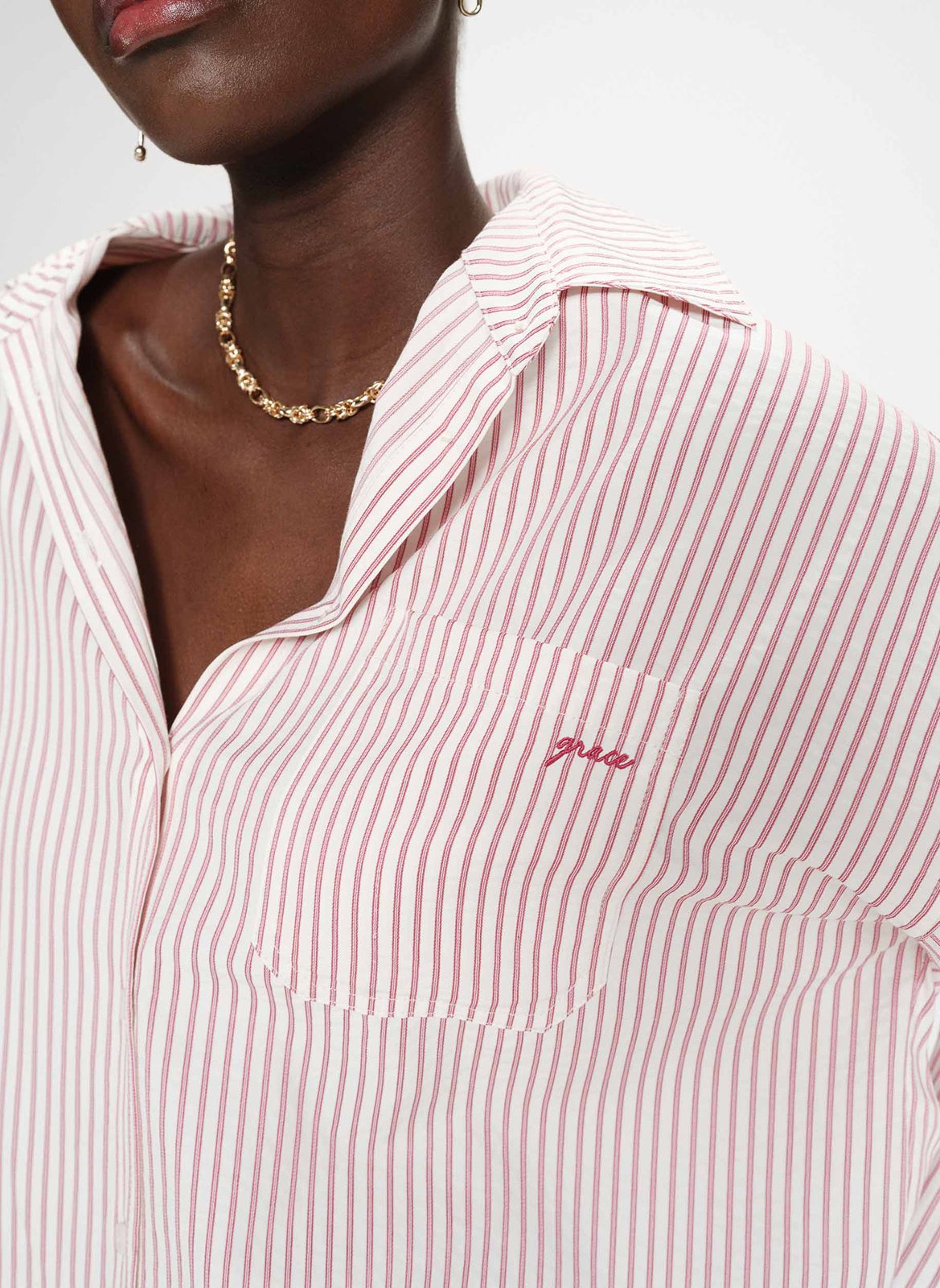 Straight classic collar shirt in printed blended cotton GRACE ET MILA Pink