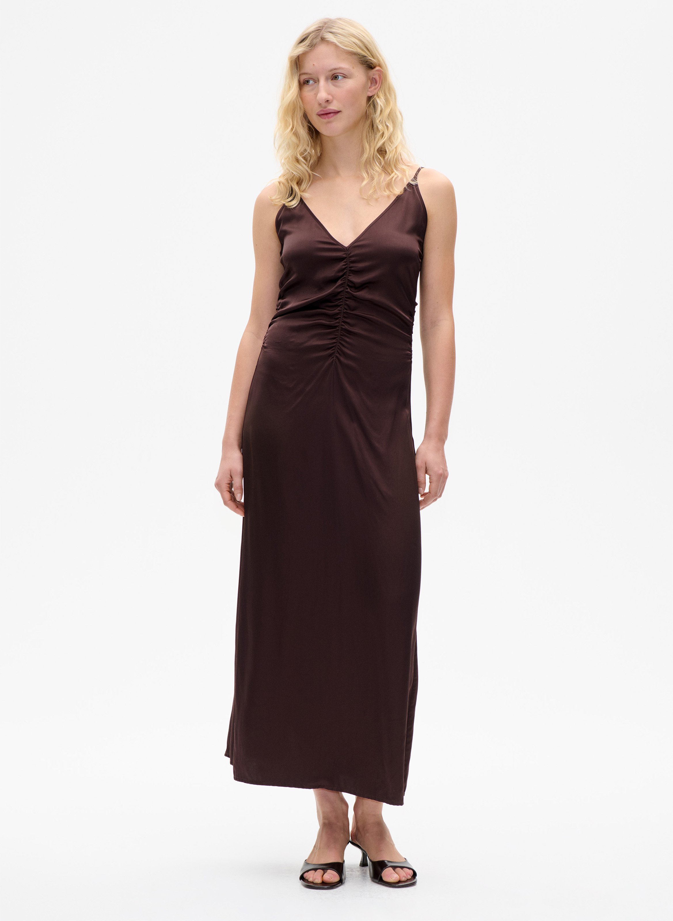 Long satin dress with V-neck BAUM UND PFERDGARTEN Brown