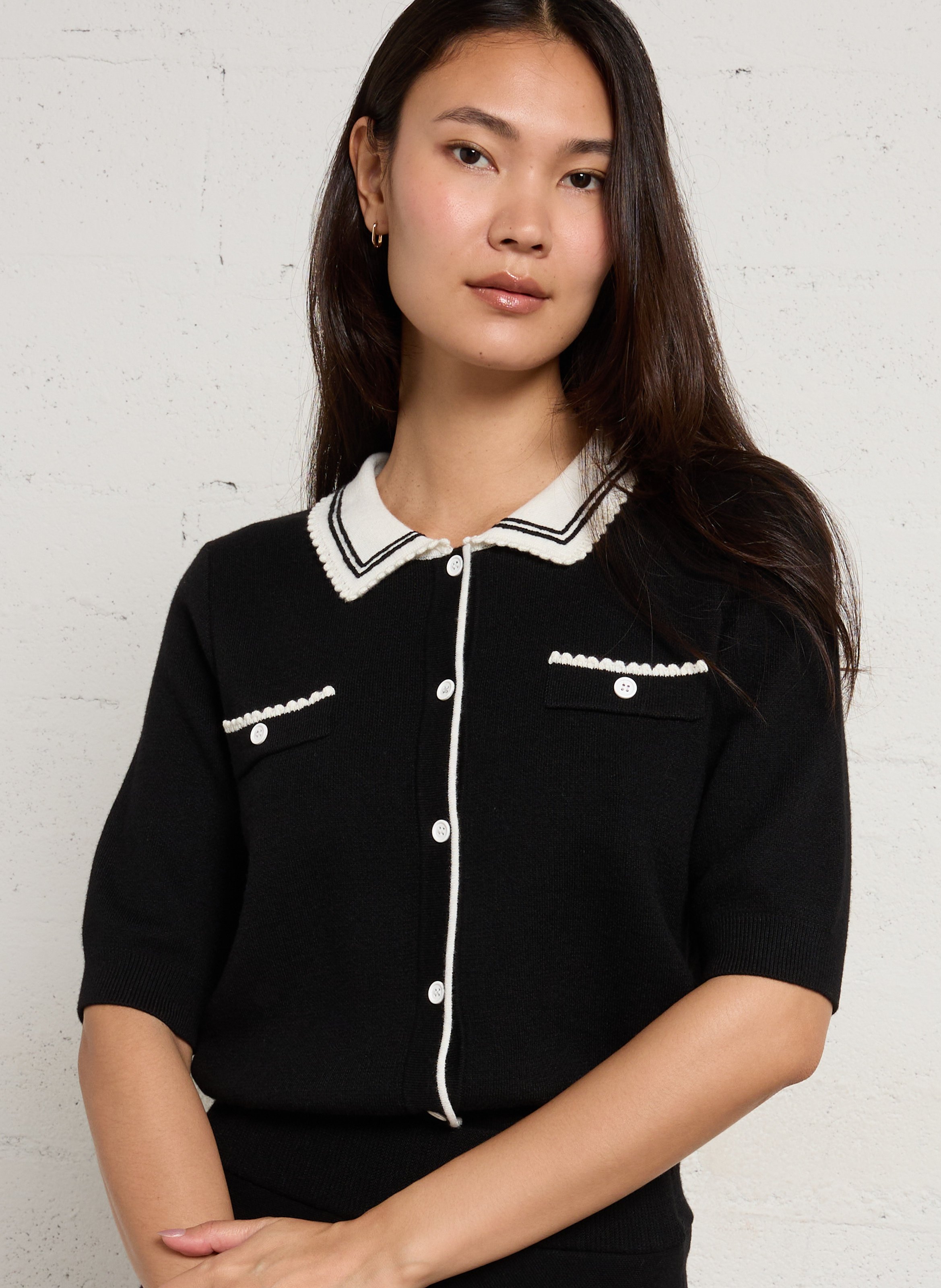 Straight cardigan with classic collar SUNCOO Black