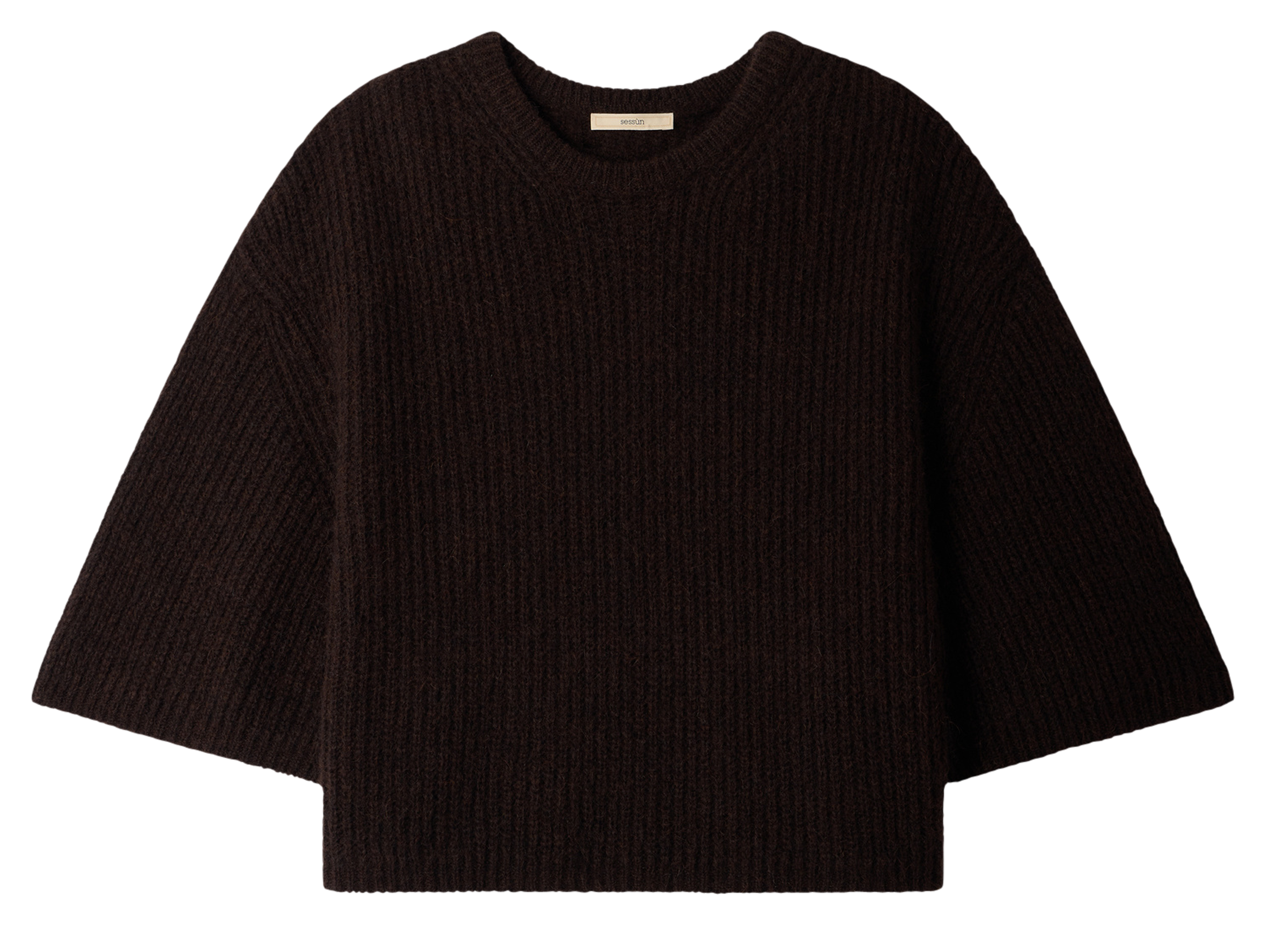 Ample round neck sweater with 3/4 sleeves in blended wool. SESSUN Brown