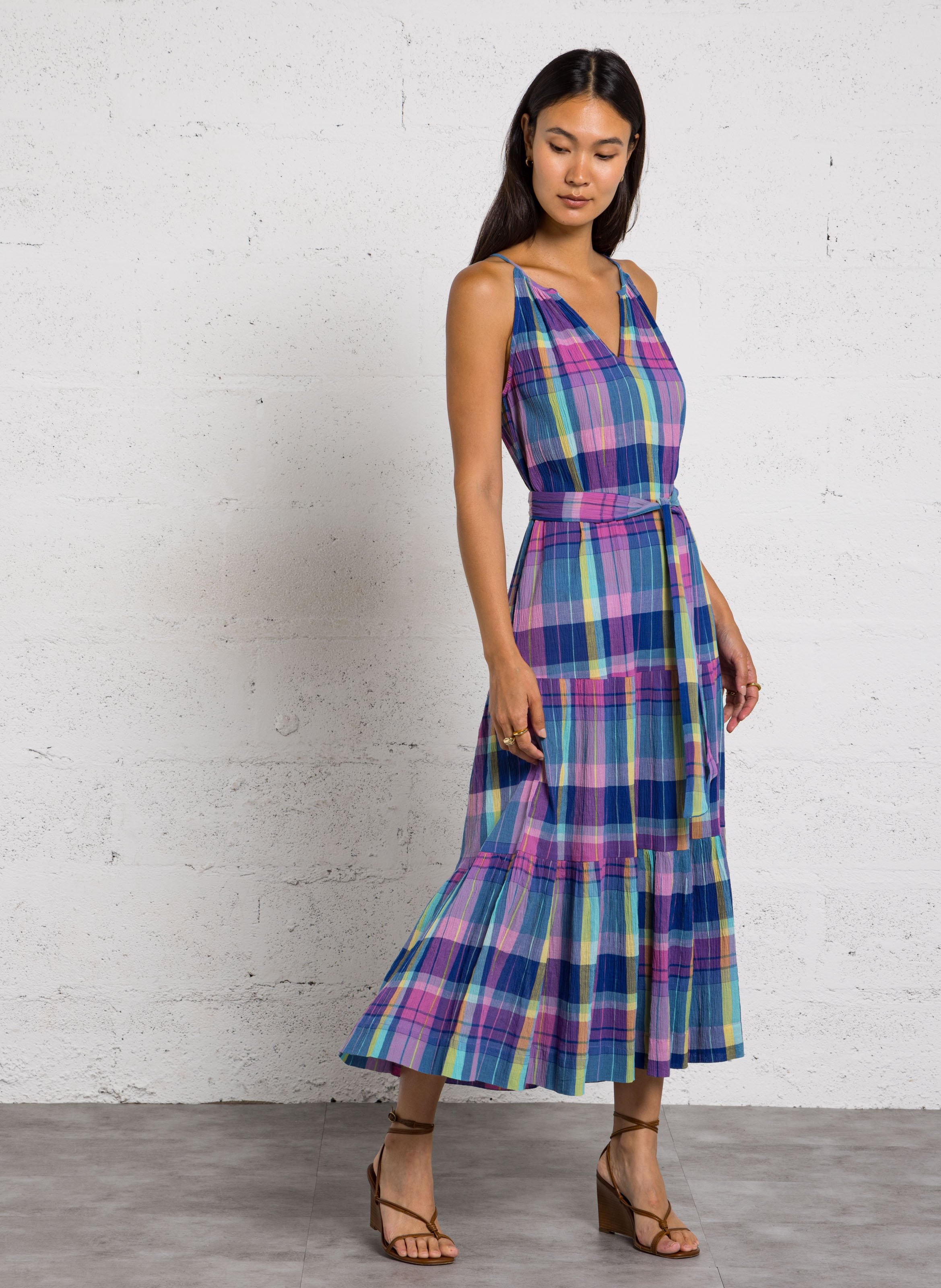 Long cotton V-neck dress MAISON 123 Blue