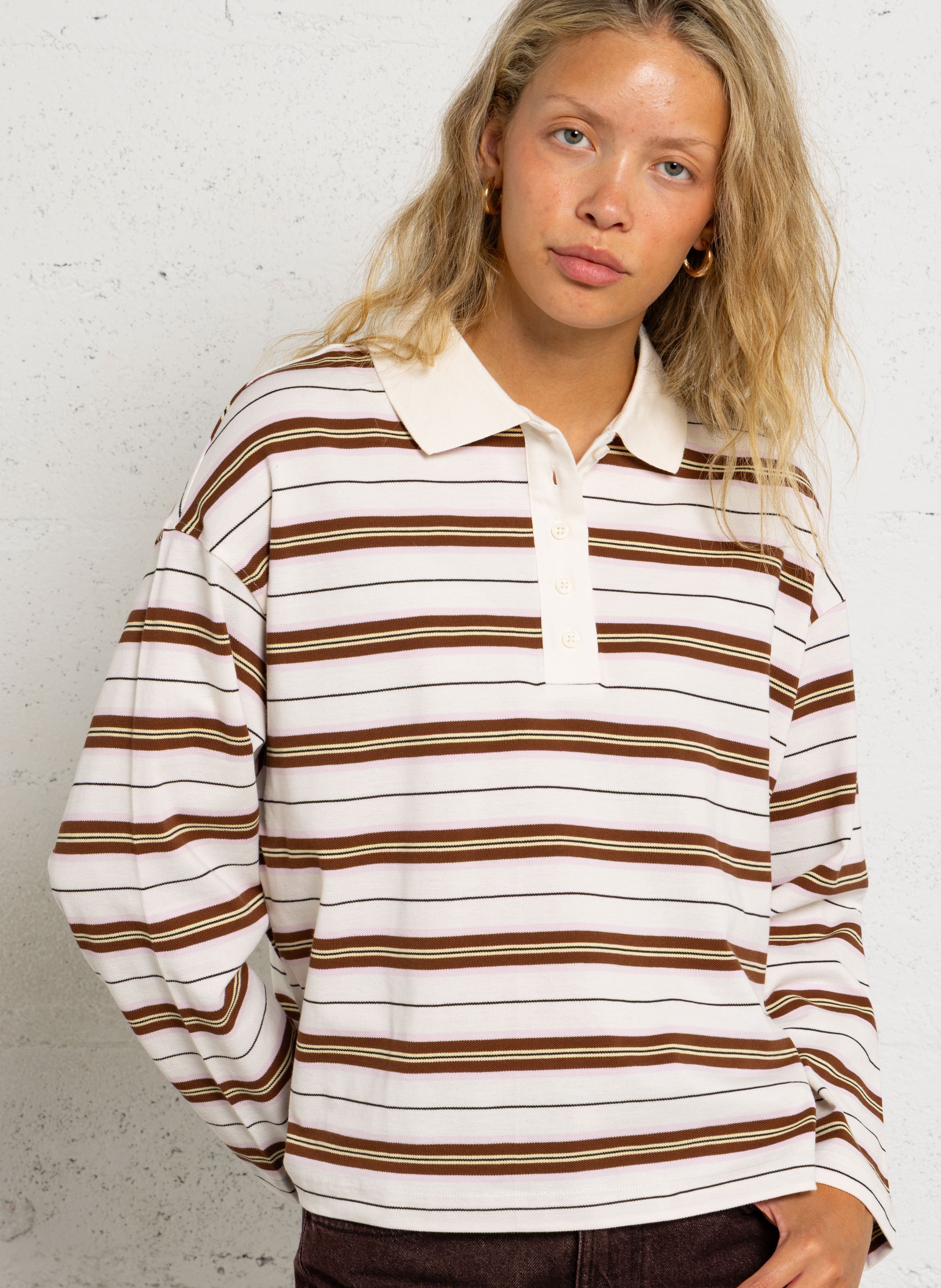 Polo oversize en coton rayé DES PETITS HAUTS Multicolore