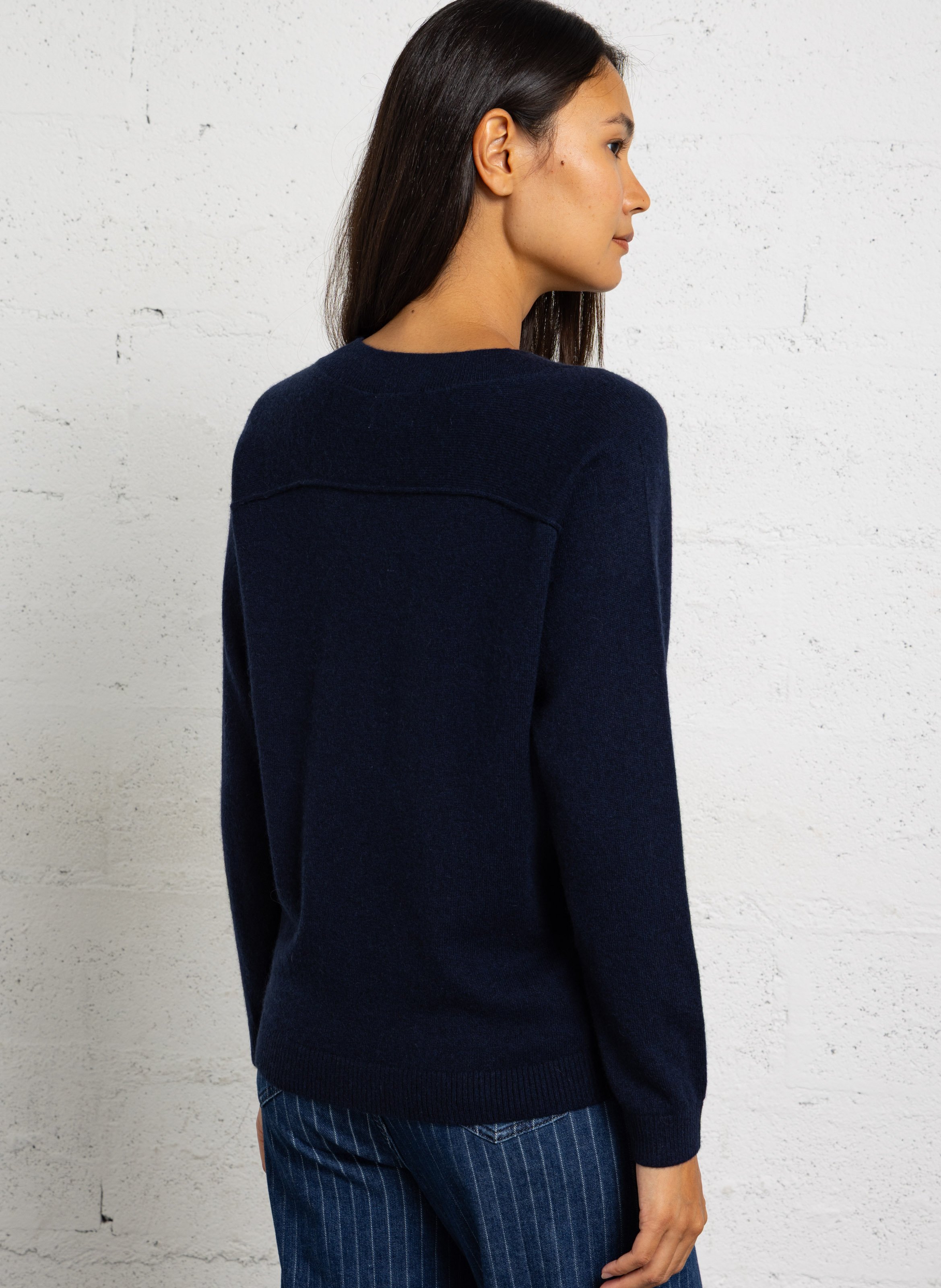 Pull droit col V en cachemire MAISON 123 Bleu