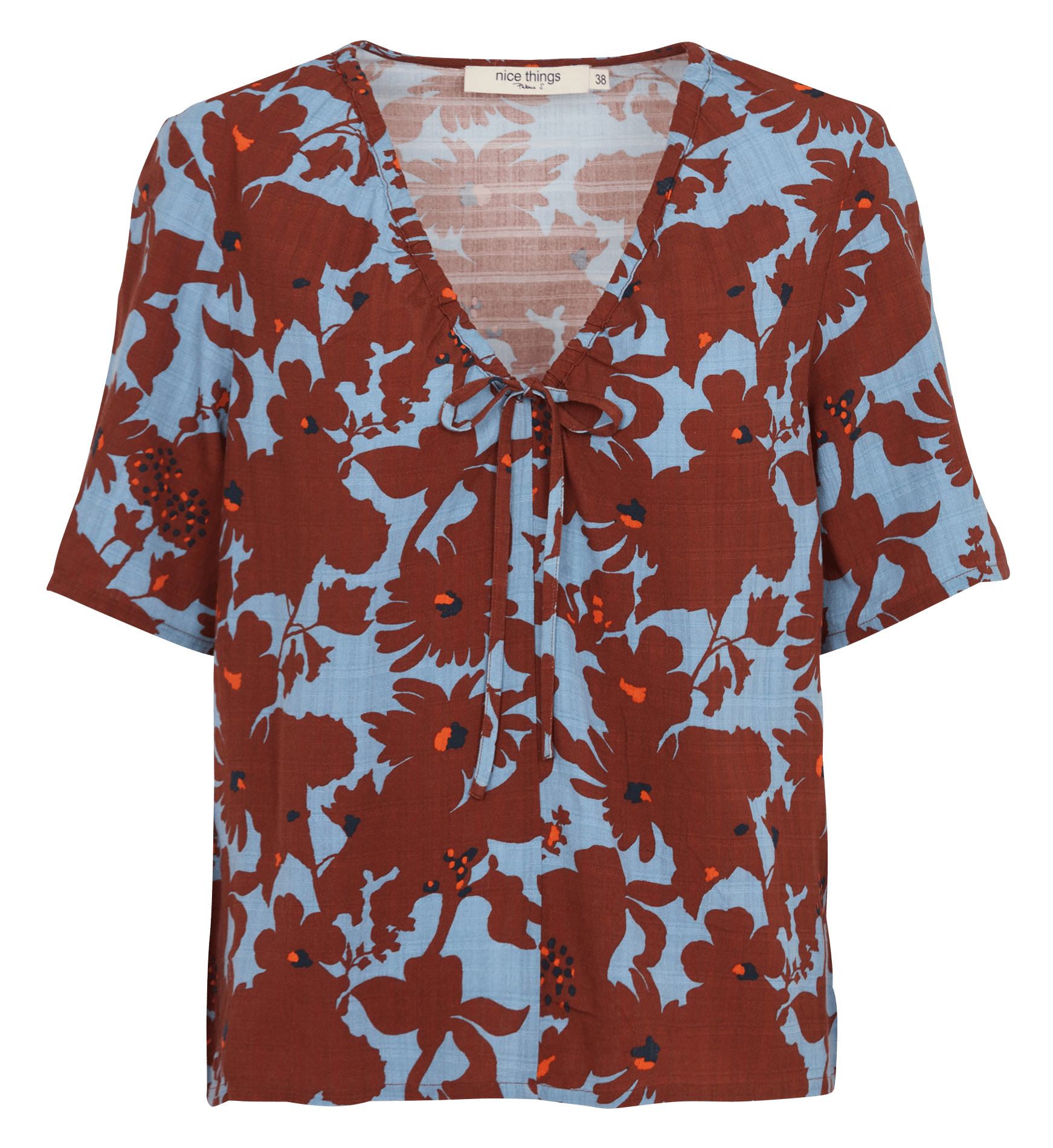 Fließendes Top mit V-Ausschnitt und Muster NICE THINGS Blau
