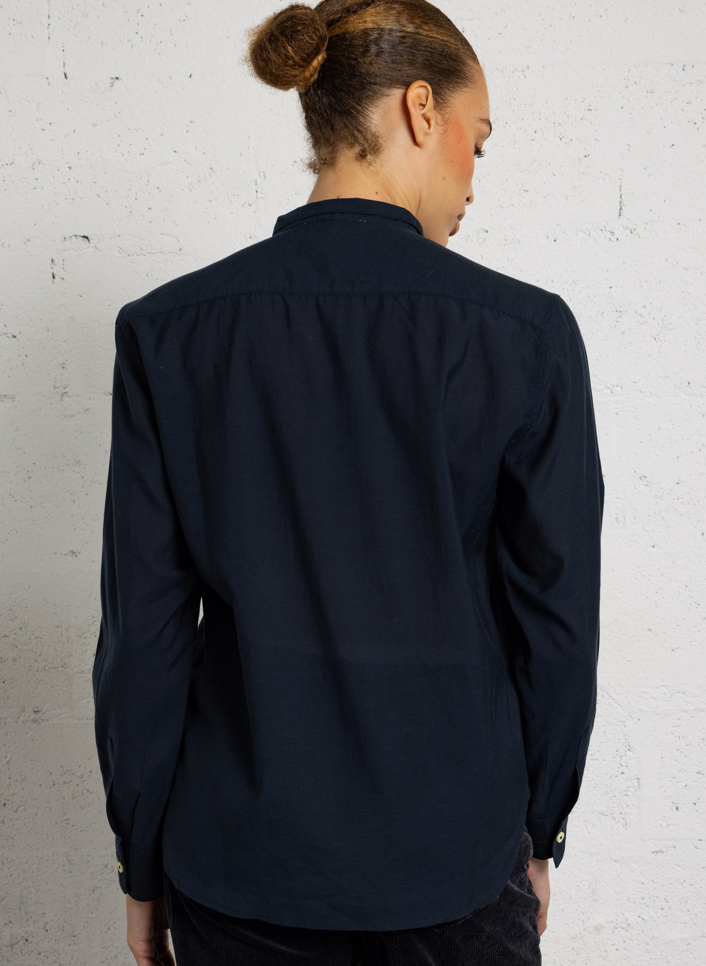 Blouse met plooien in effen katoenmix LEON & HARPER Zwart