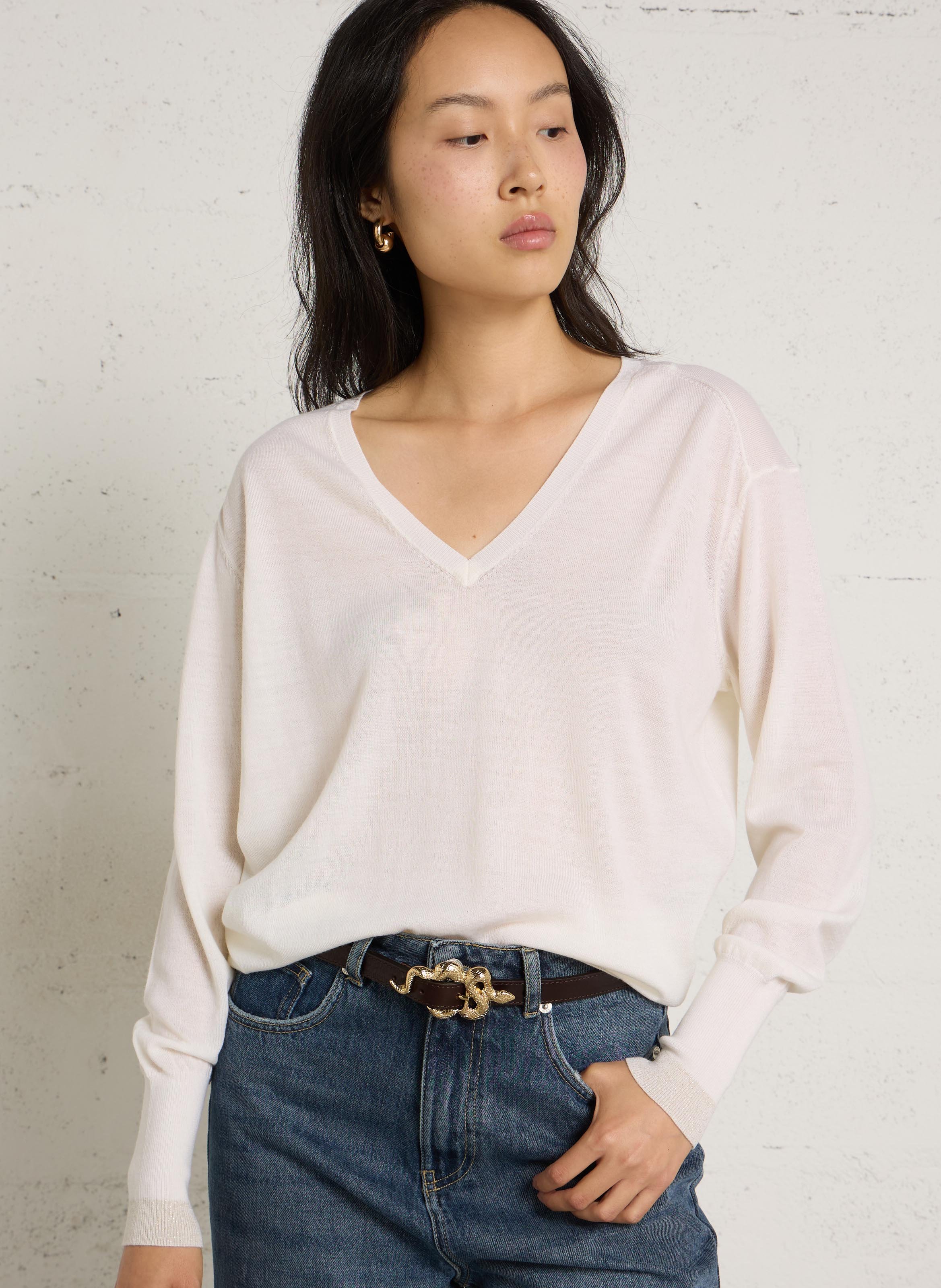 V-neck wool sweater IKKS White