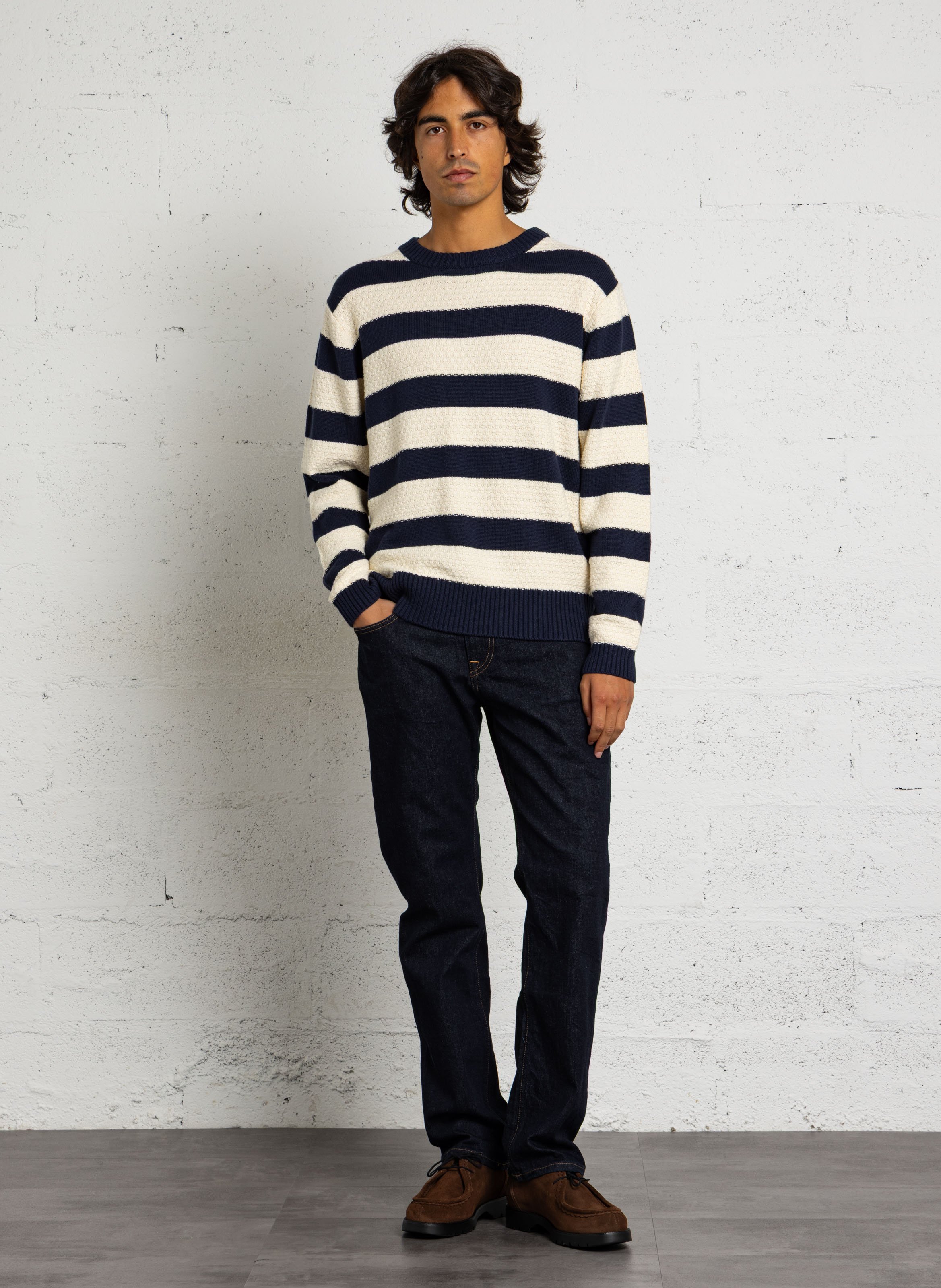 Straight cotton-blend sweater with round neck IKKS Blue