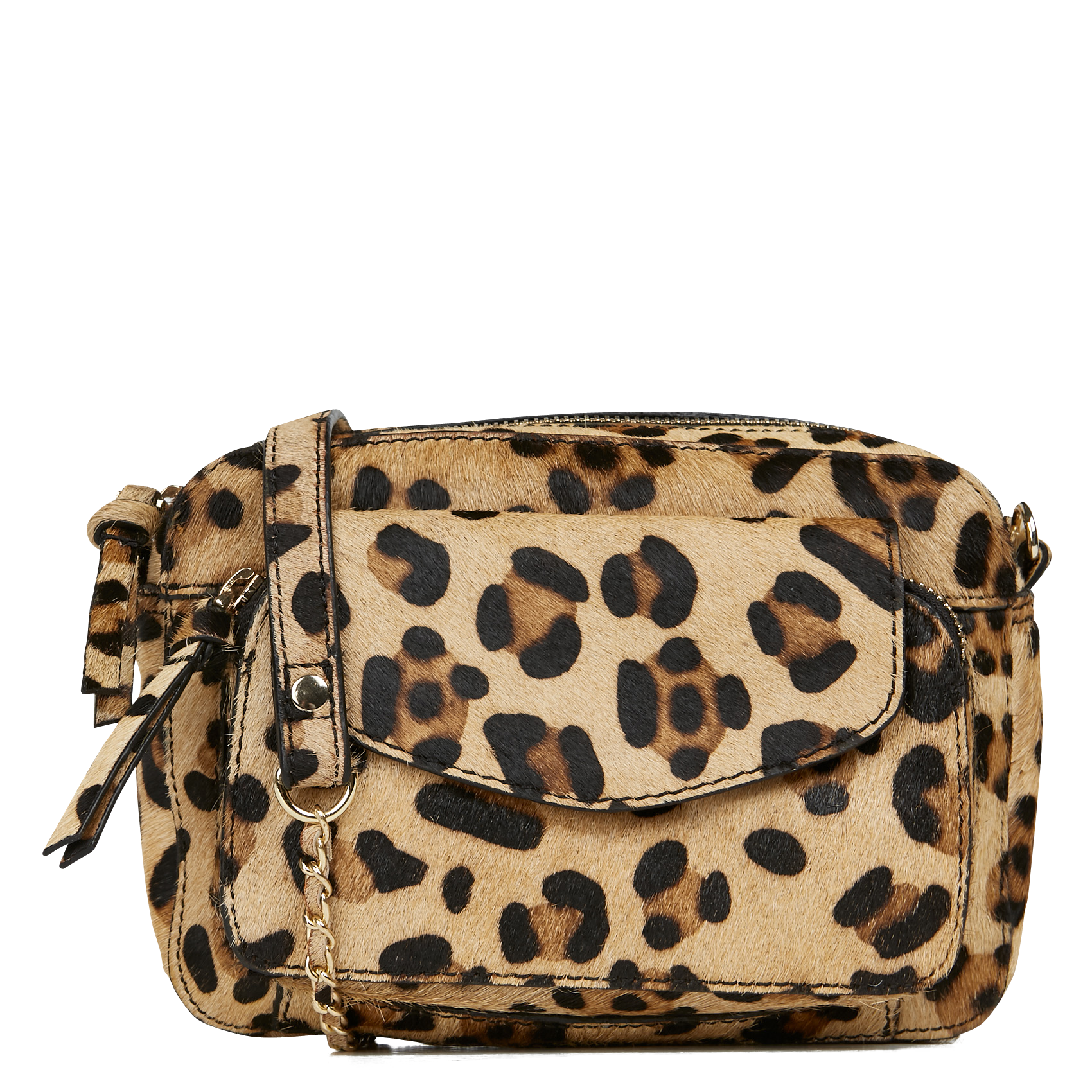 Leopard print leather messenger bag PIECES Beige