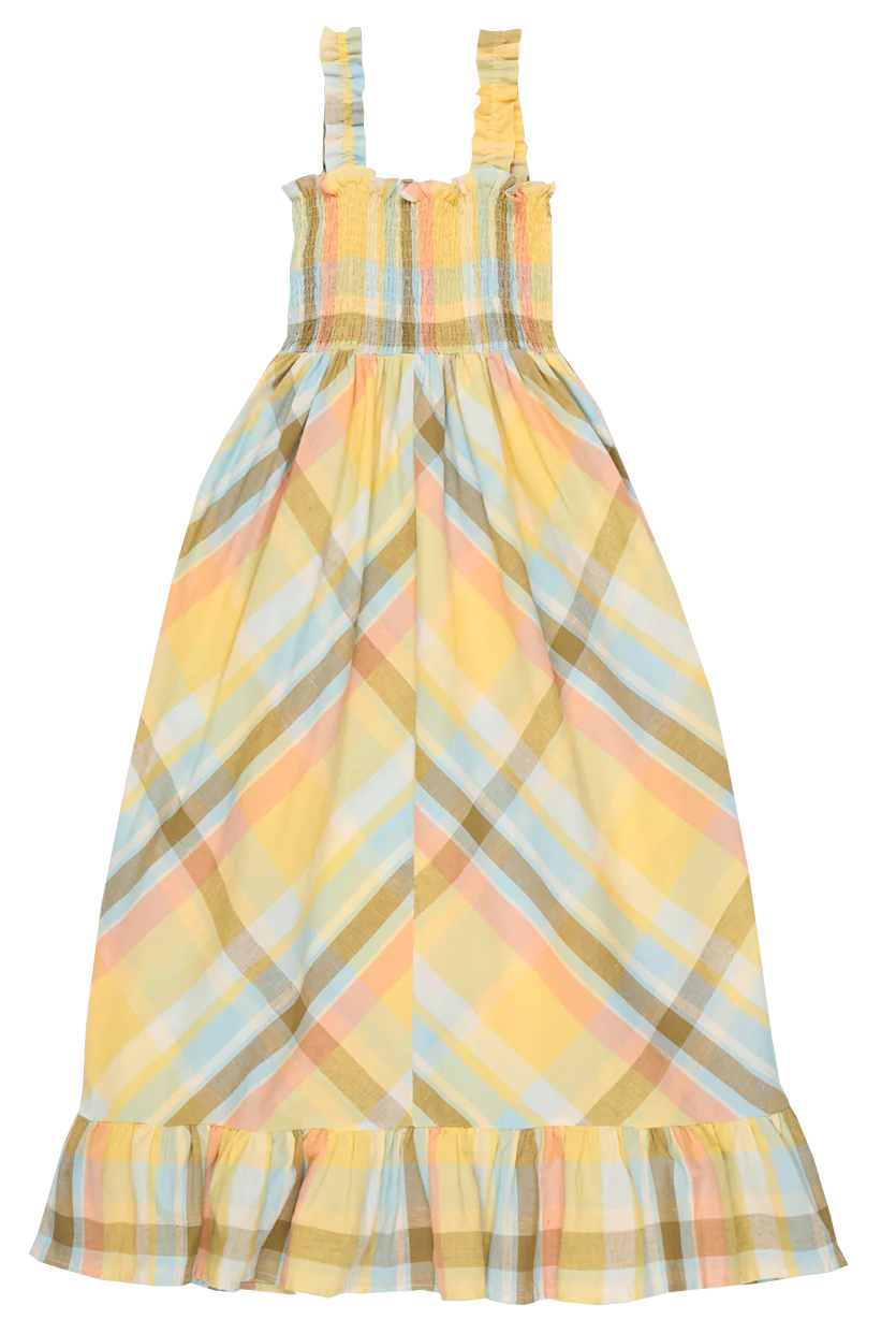 Smocked cotton and linen midi dress THE NEW SOCIETY Multicolored