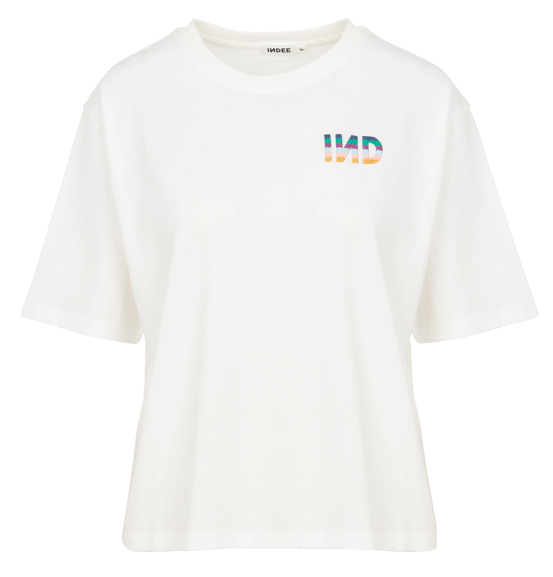 Tee-shirt col rond brodé en coton INDEE Blanc
