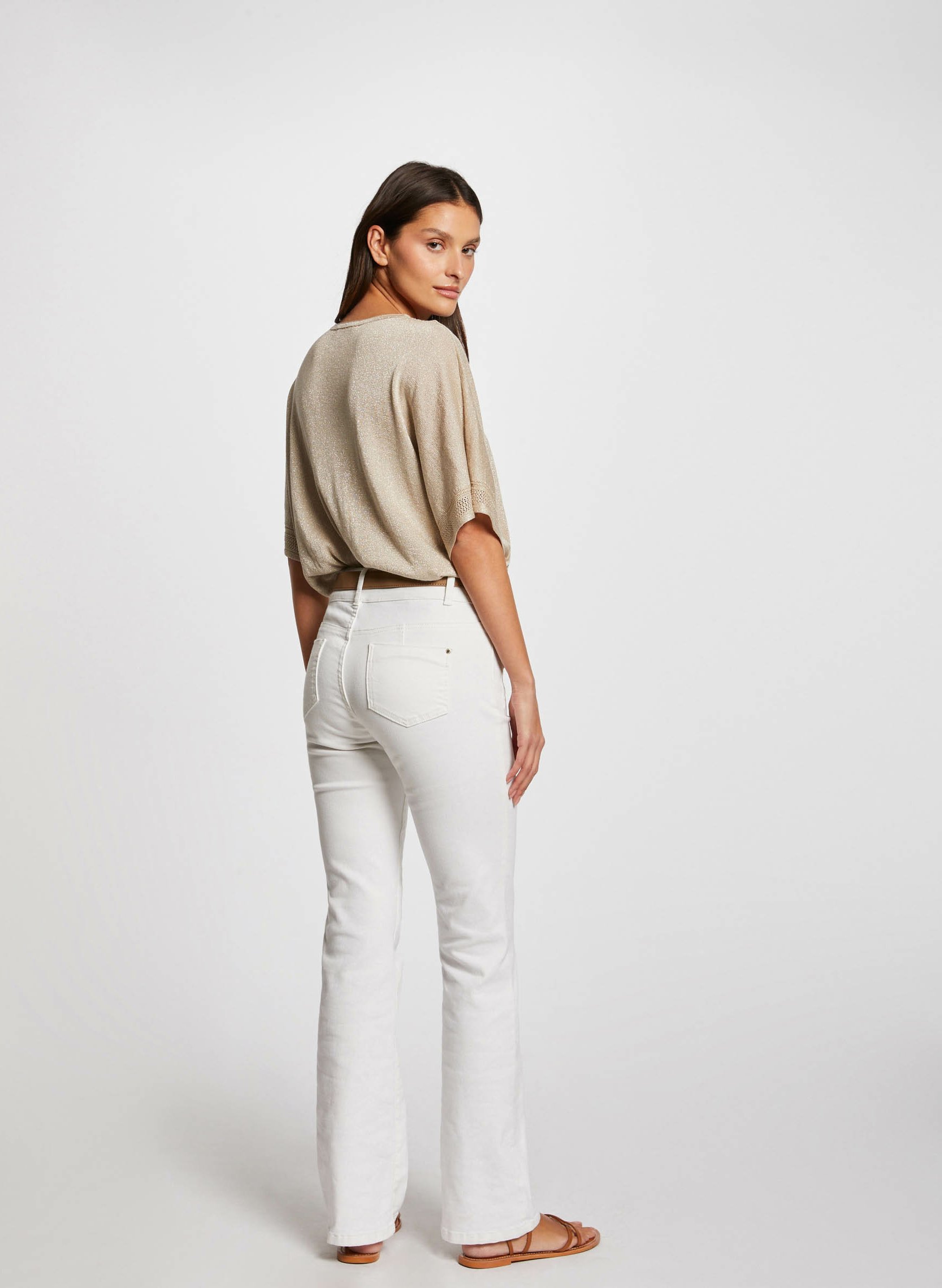 Straight V-neck sweater with metallic detail MORGAN Beige
