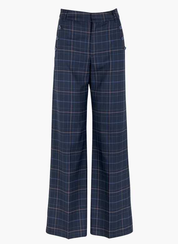 Pantalon Droite Imprime a Carreaux Bleu Marine I Code Femme QZ22044 49 BLEU MARINE Place des Tendances