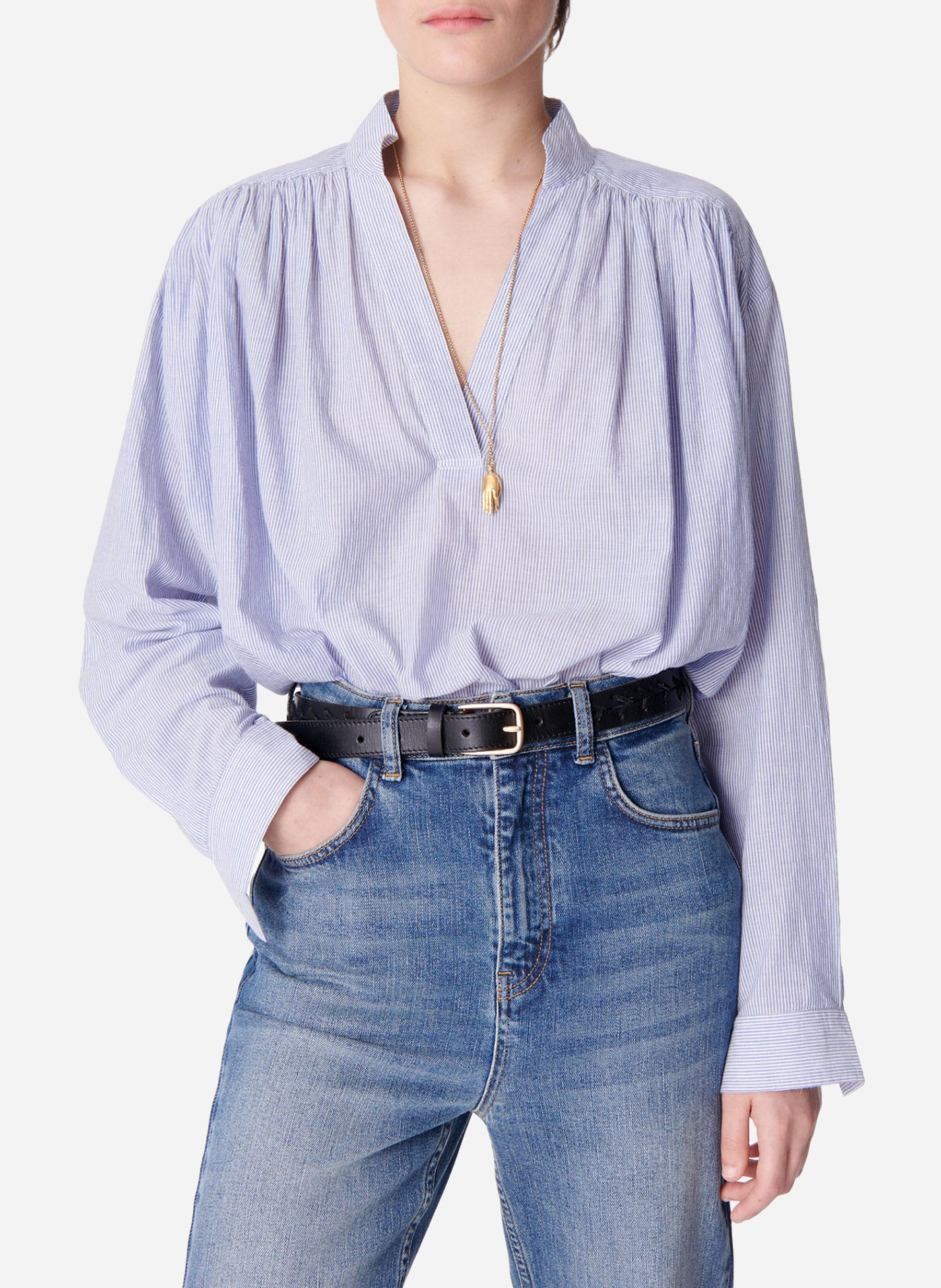 Ruimvallende, katoenen blouse met V-hals VANESSA BRUNO Blauw