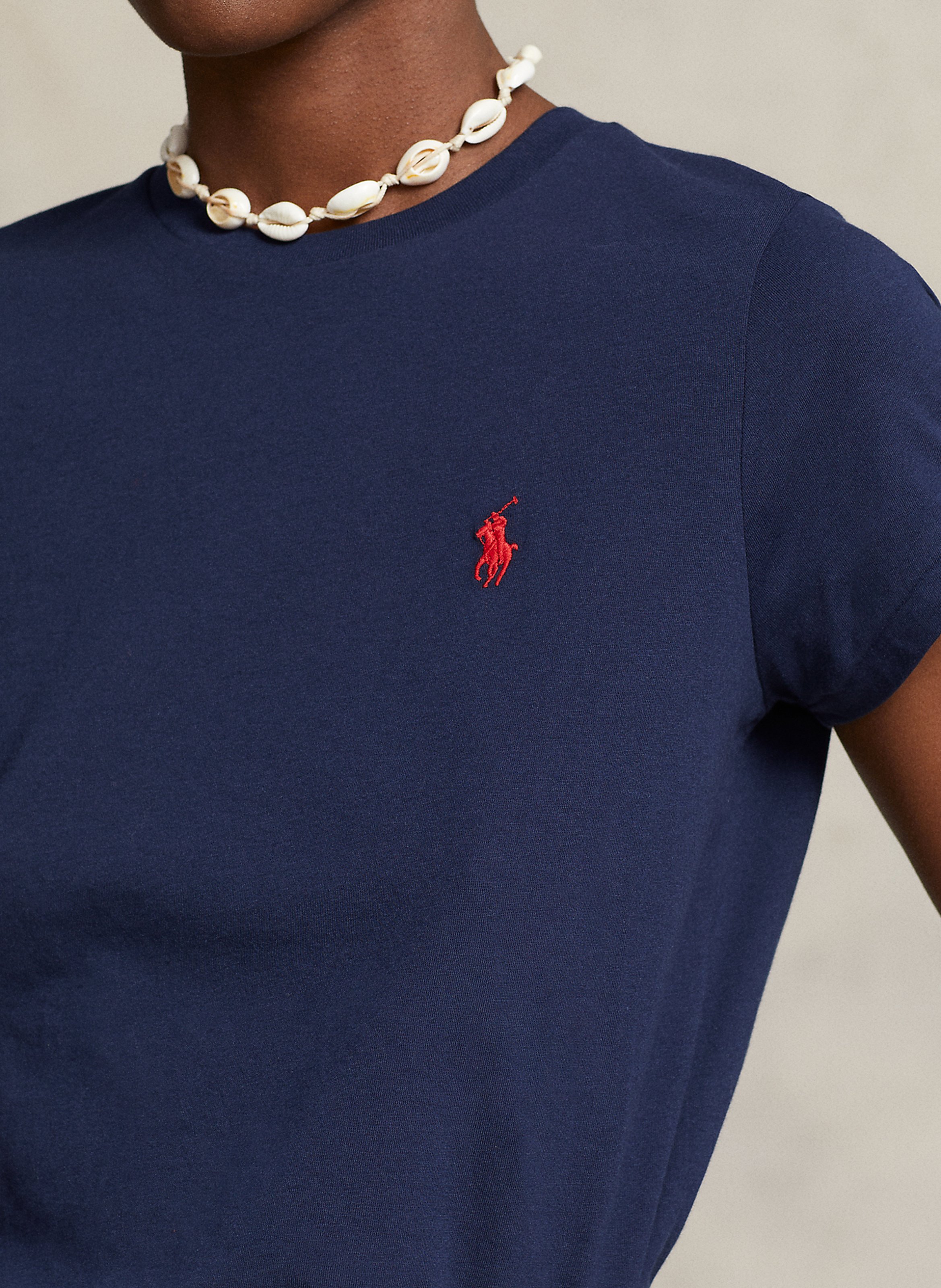 Tee-shirt col rond brodé en coton POLO RALPH LAUREN Bleu