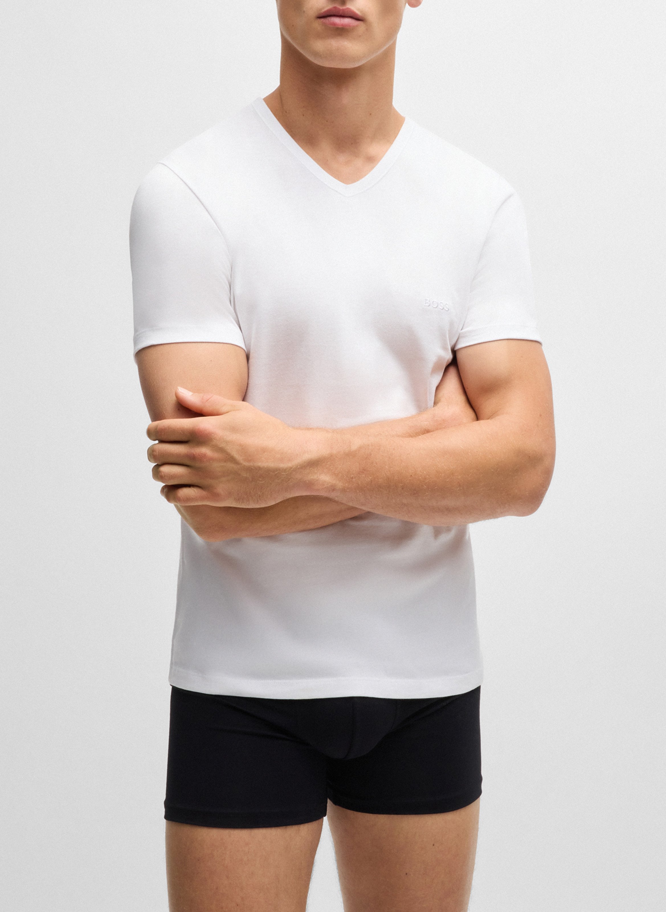 Pack of 3 cotton embroidered V-neck T-shirts BOSS Multicolored