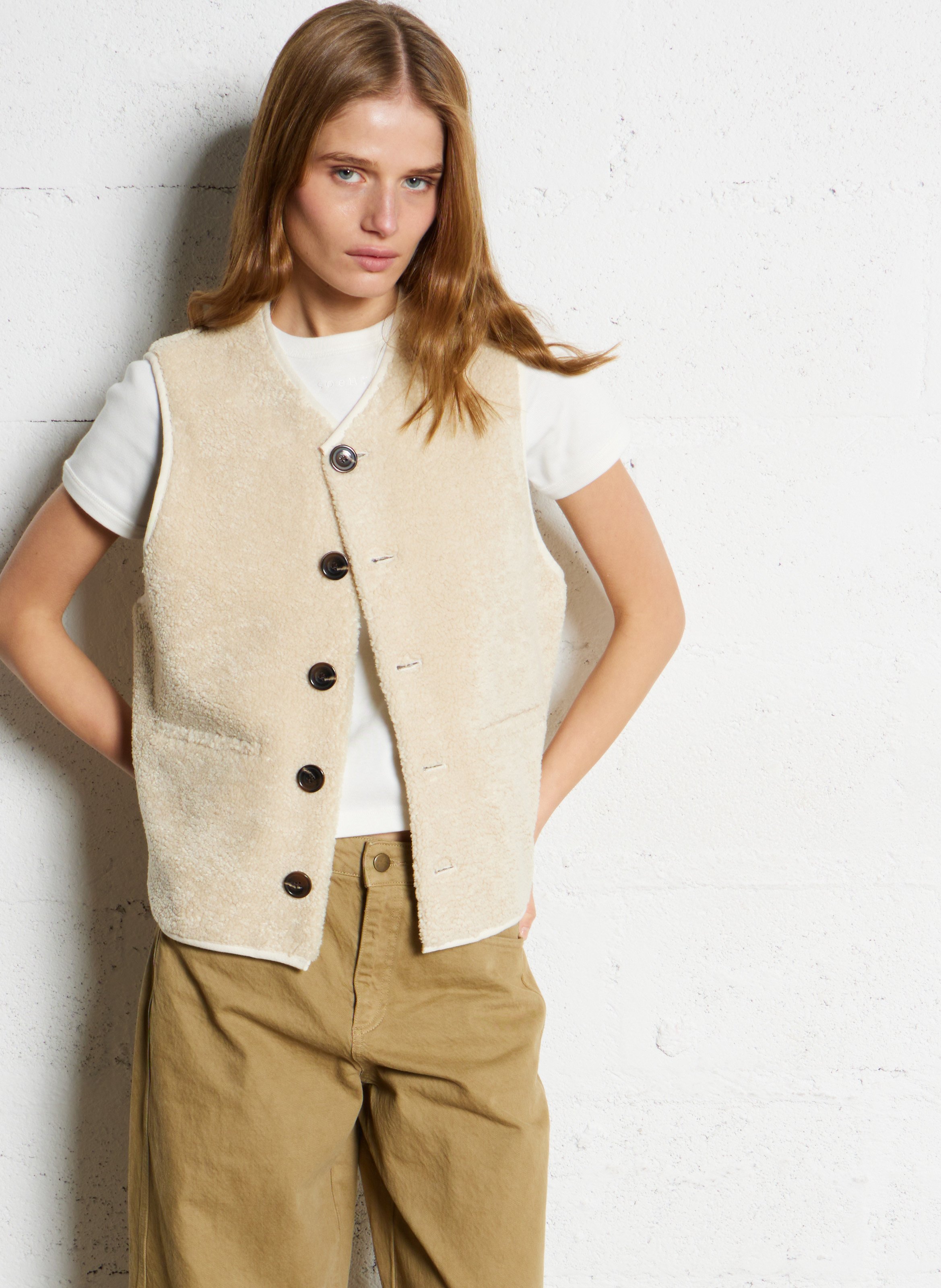 Sheepskin-effect gilet SOEUR Beige