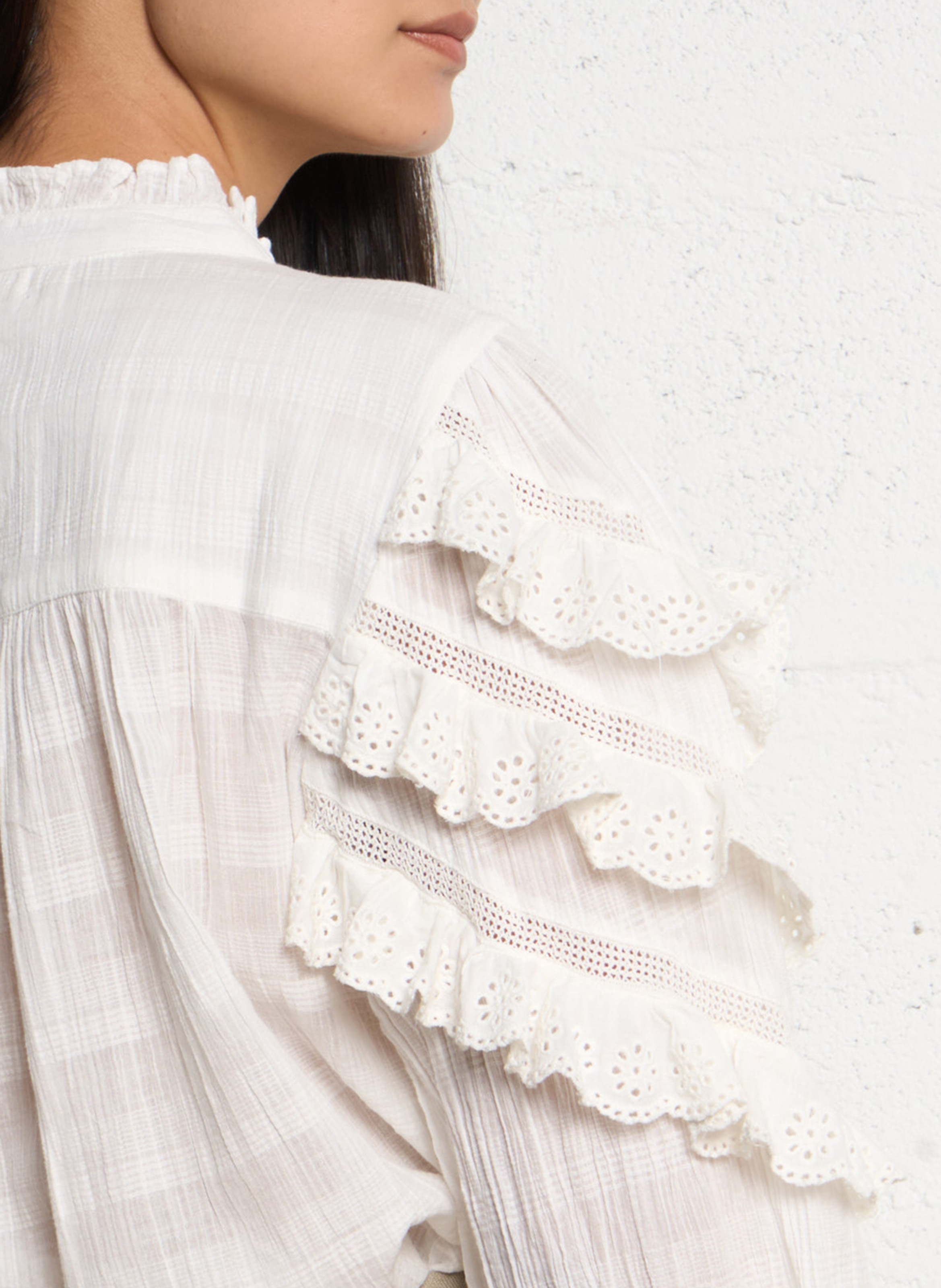 Blouse dentelle à volants  MAISON HOTEL Blanc