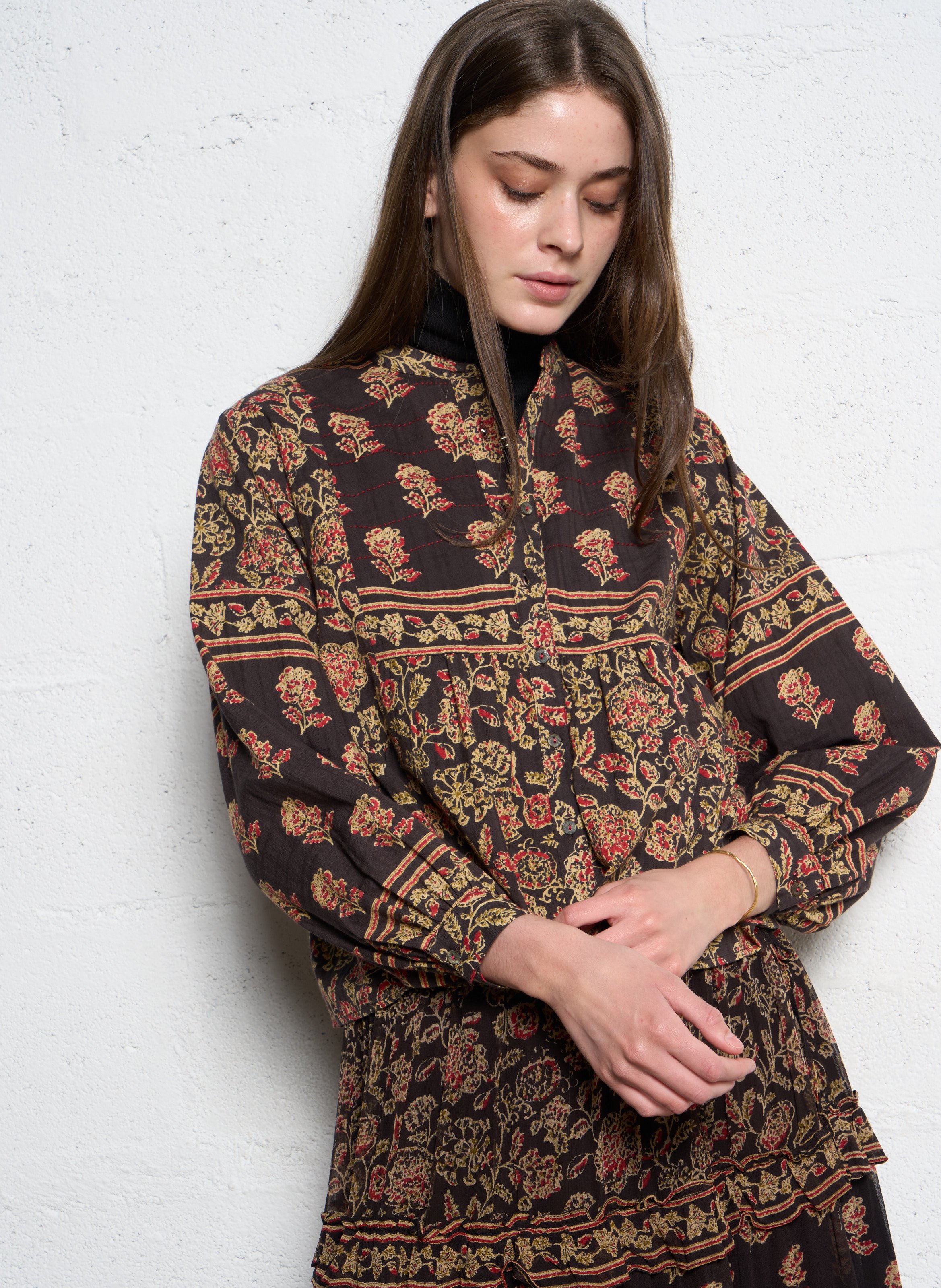 Flared buttoned blouse with patterns MAISON HOTEL Multicolored