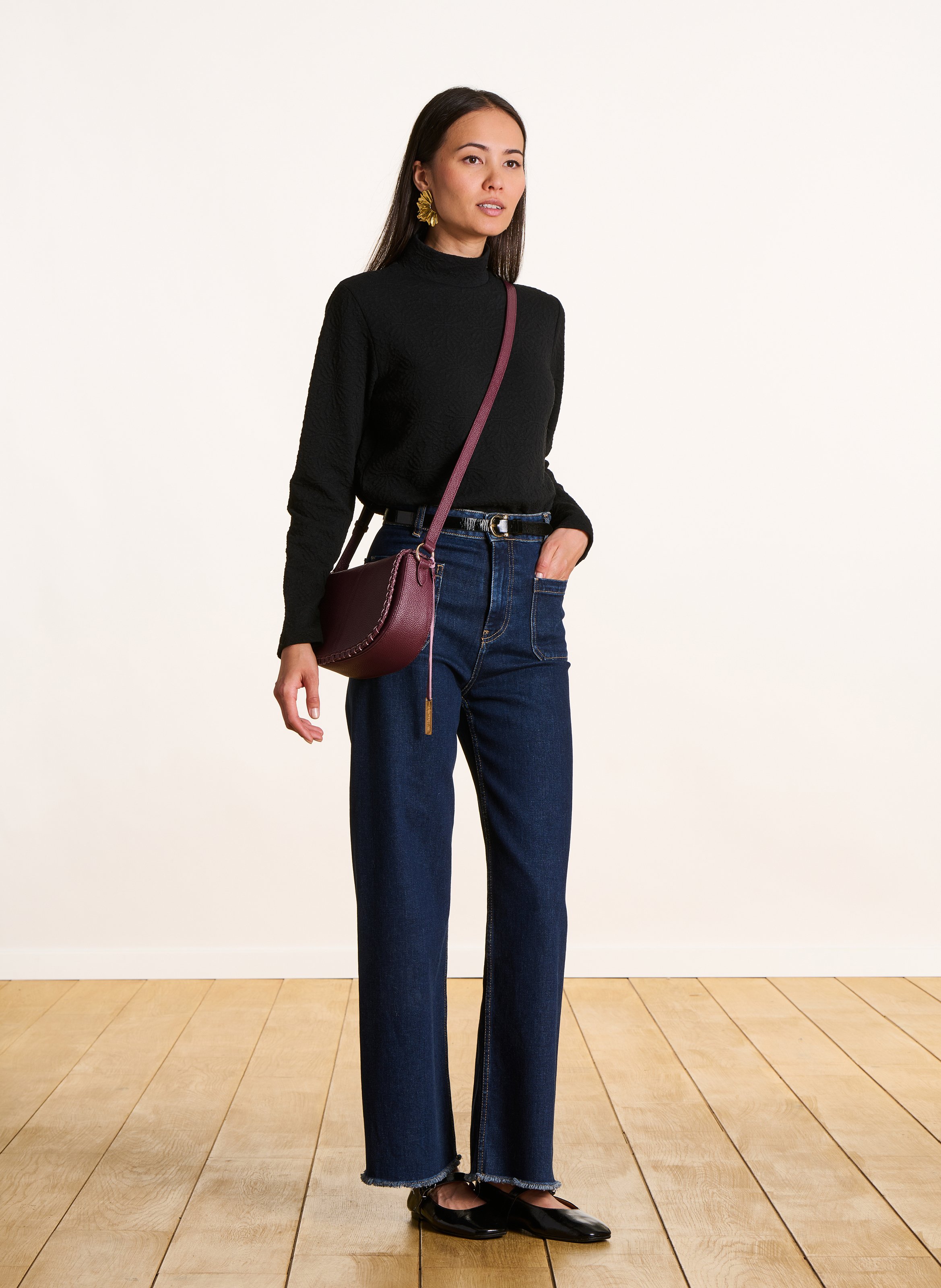 Tee-shirt col montant texturé LA FEE MARABOUTEE Noir