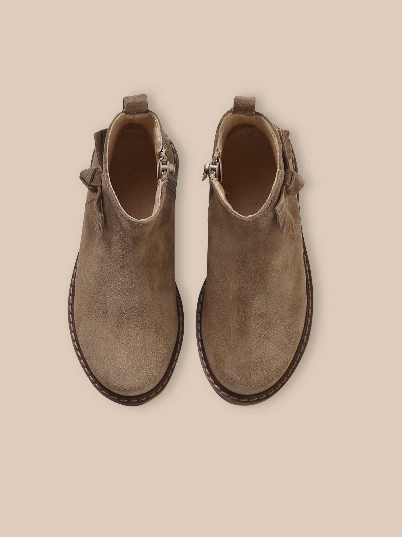 Velvet leather bow boots CYRILLUS Beige