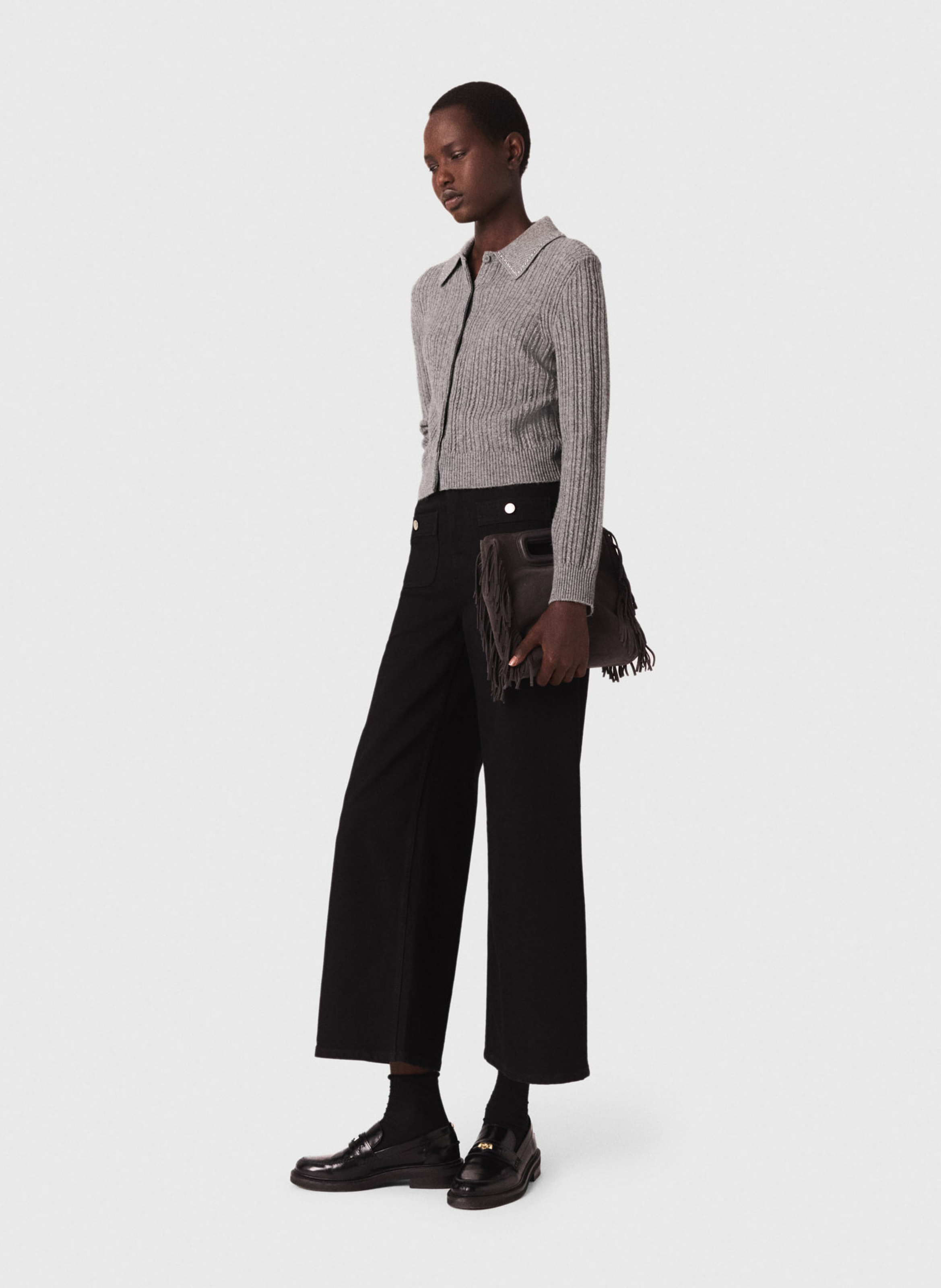 Wijde jeans - katoenblend MAJE Zwart