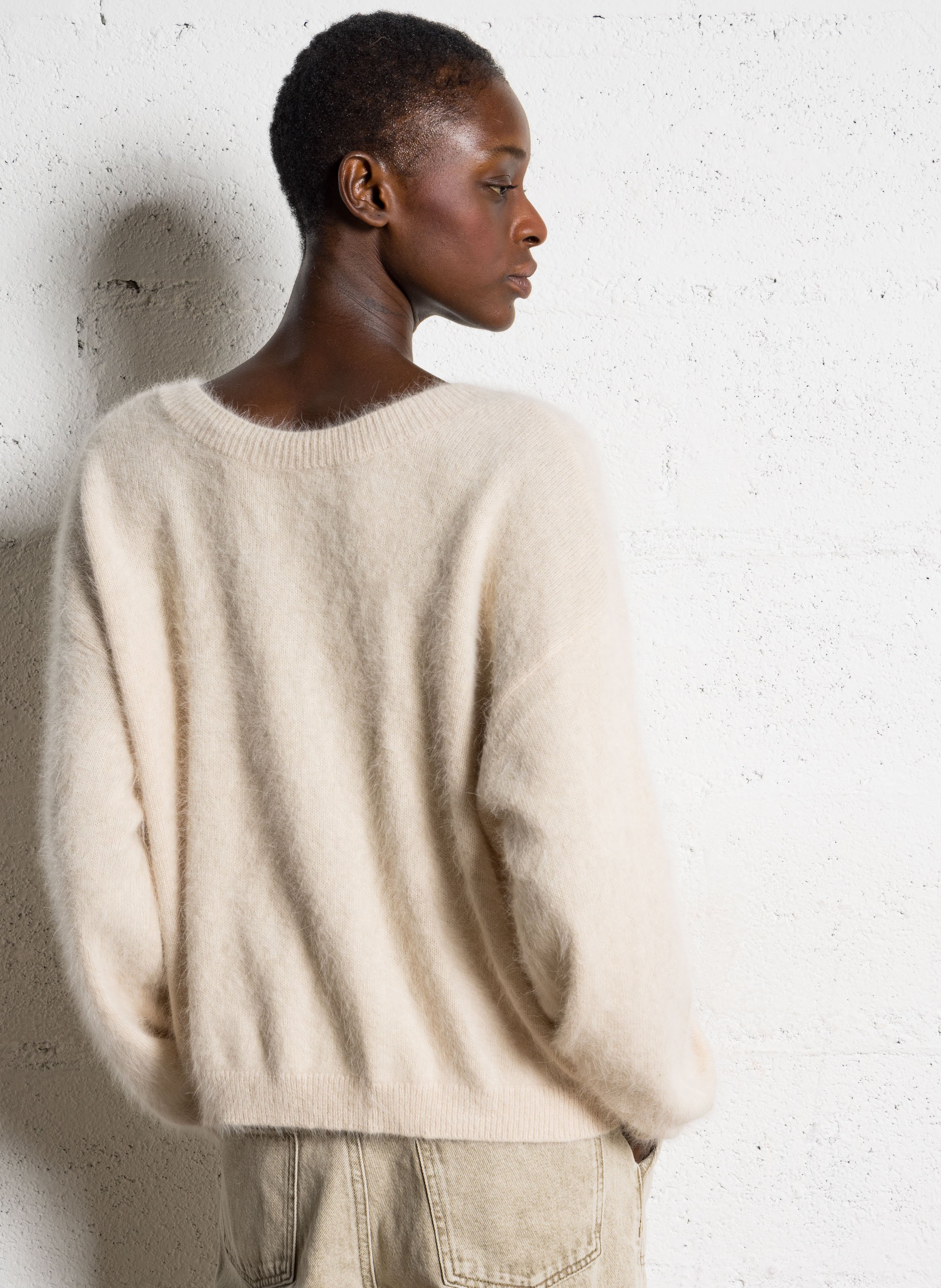 Pull devant dos ample en laine mélangée BELLEROSE Beige