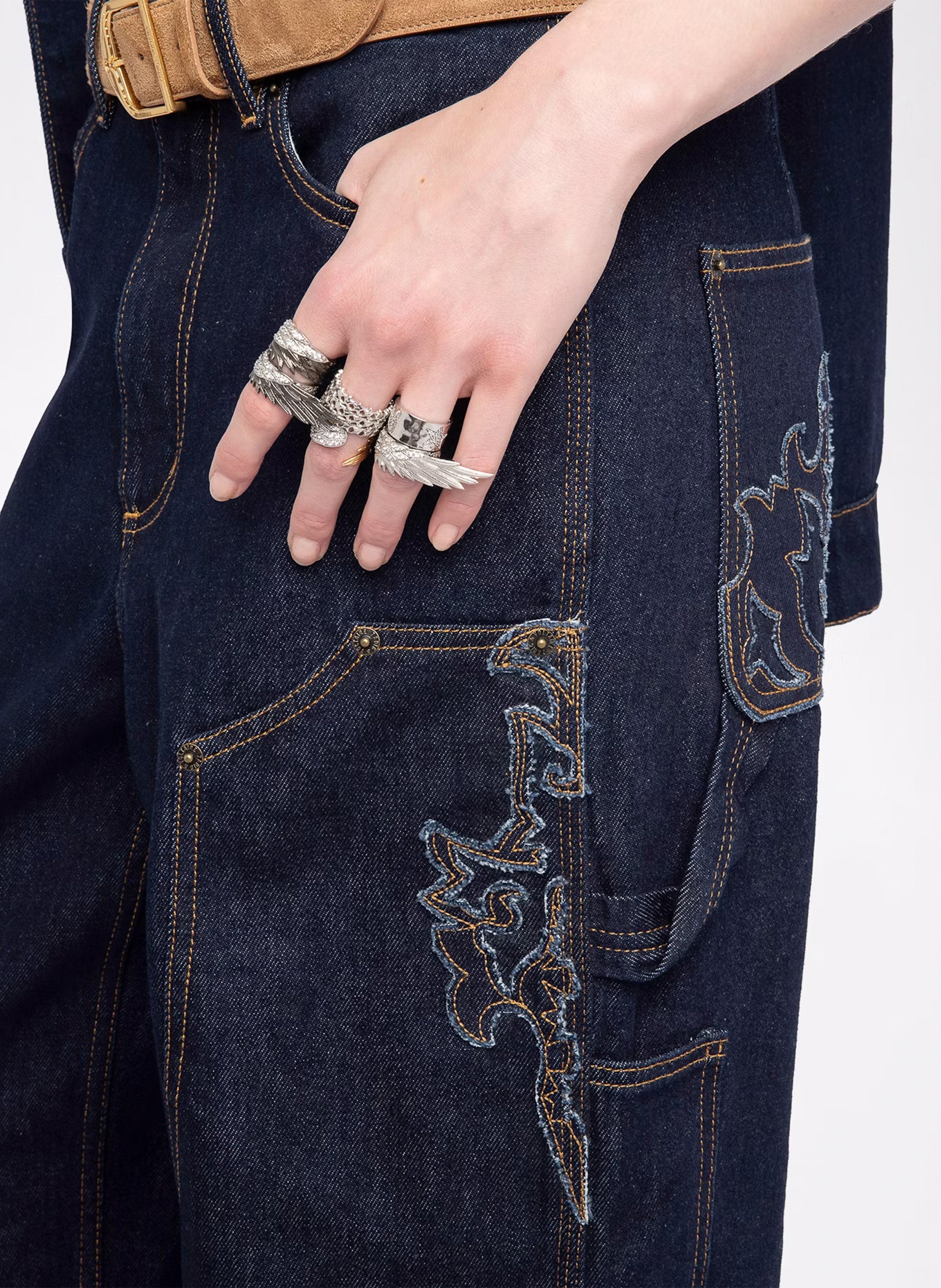 Jean droit en coton Bleu