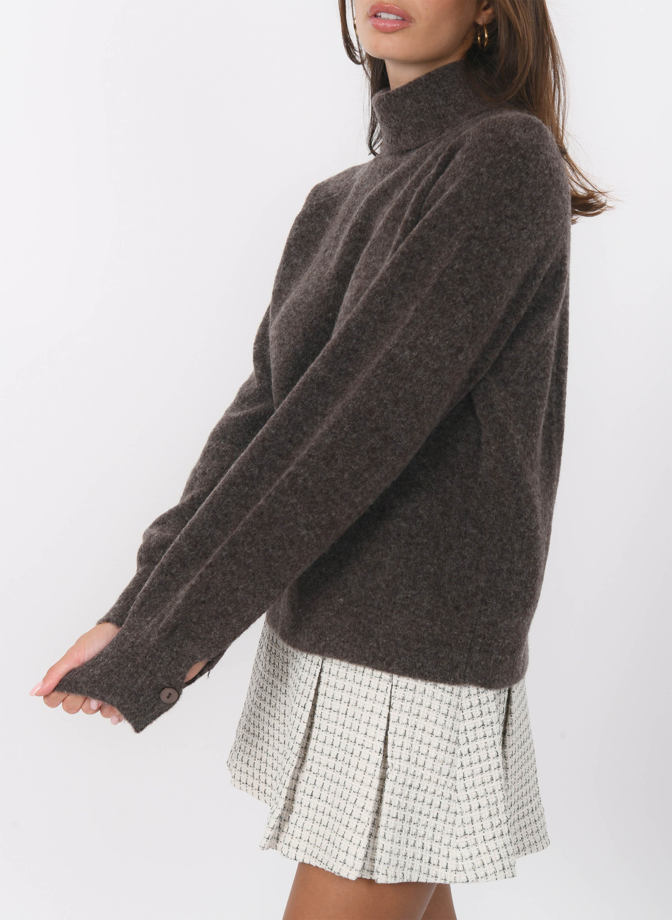 Pull droit col roulé en laine mélangée KOOKAI Marron