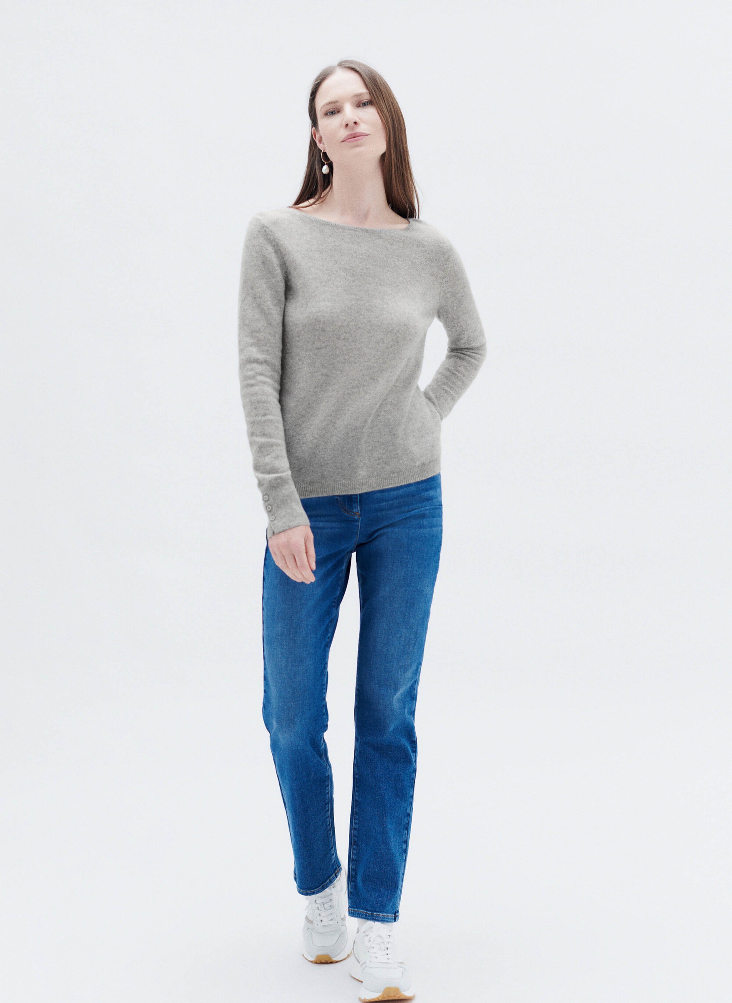 Straight boat-neck sweater Grey