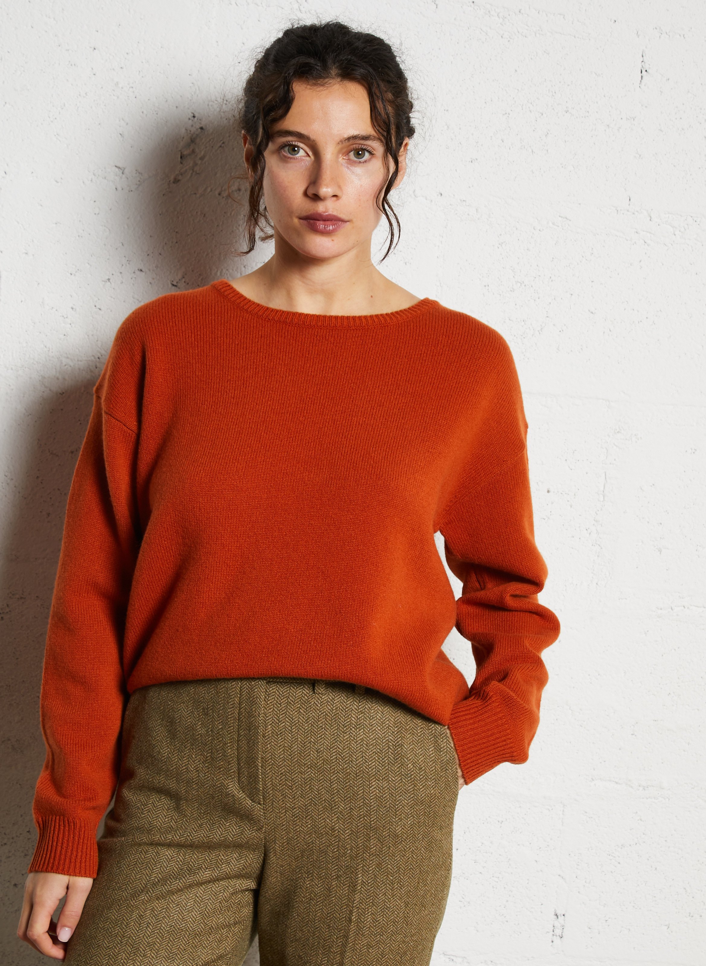 Pull oversize col rond en laine MAJESTIC FILATURES Orange