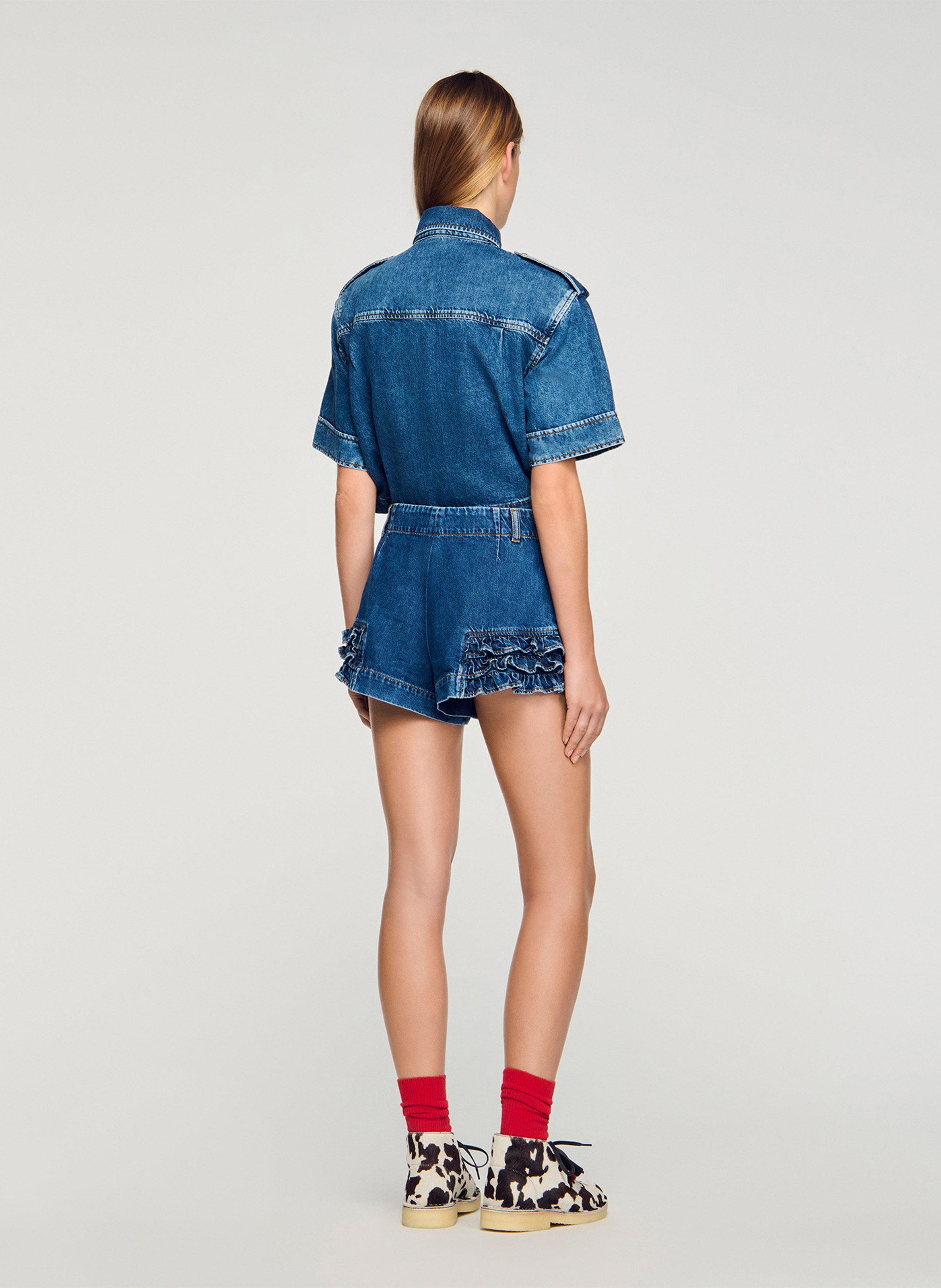 Short en denim à volants  SANDRO Bleu
