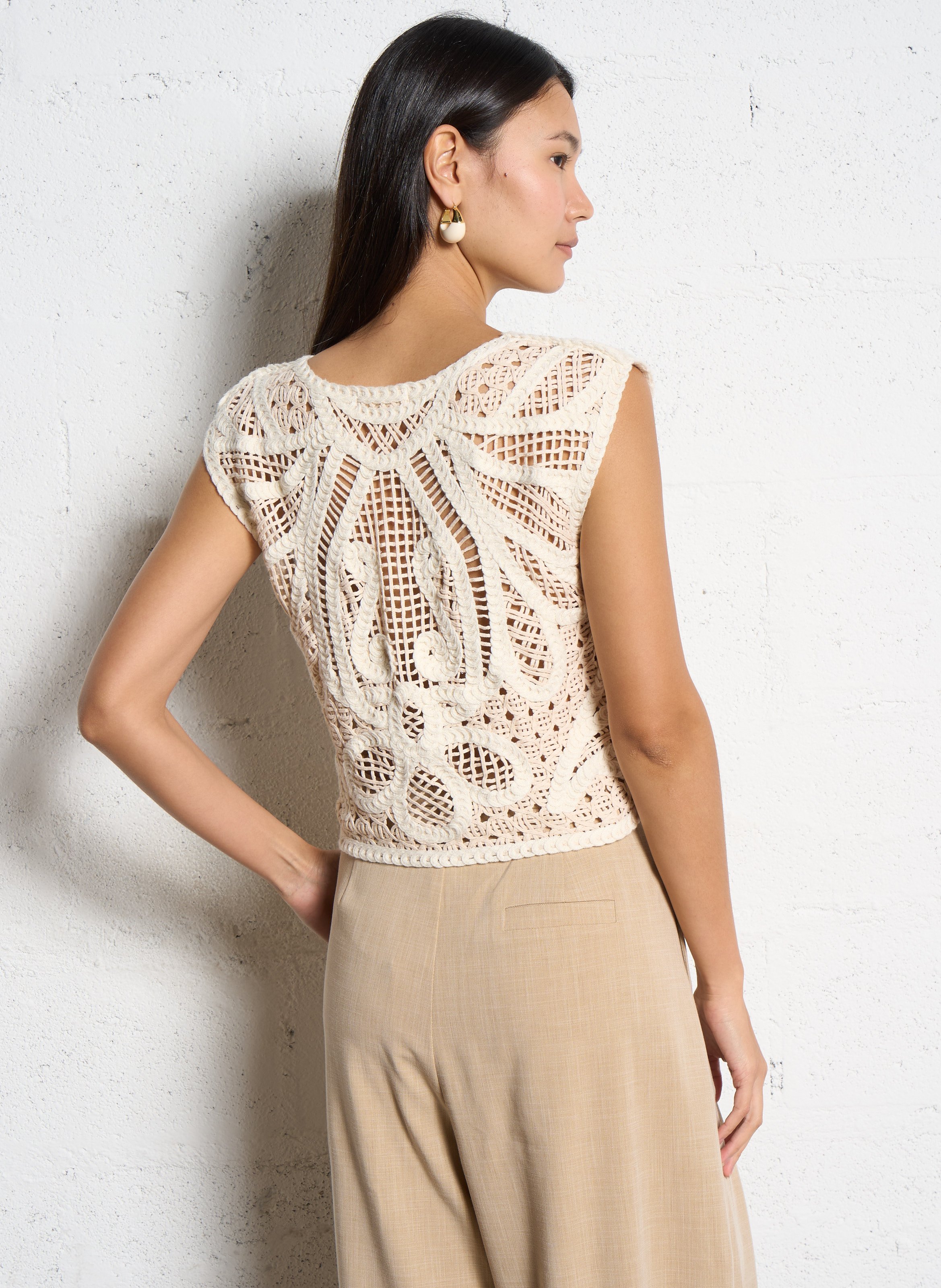 Pull court sans manches en crochet SUNCOO Blanc