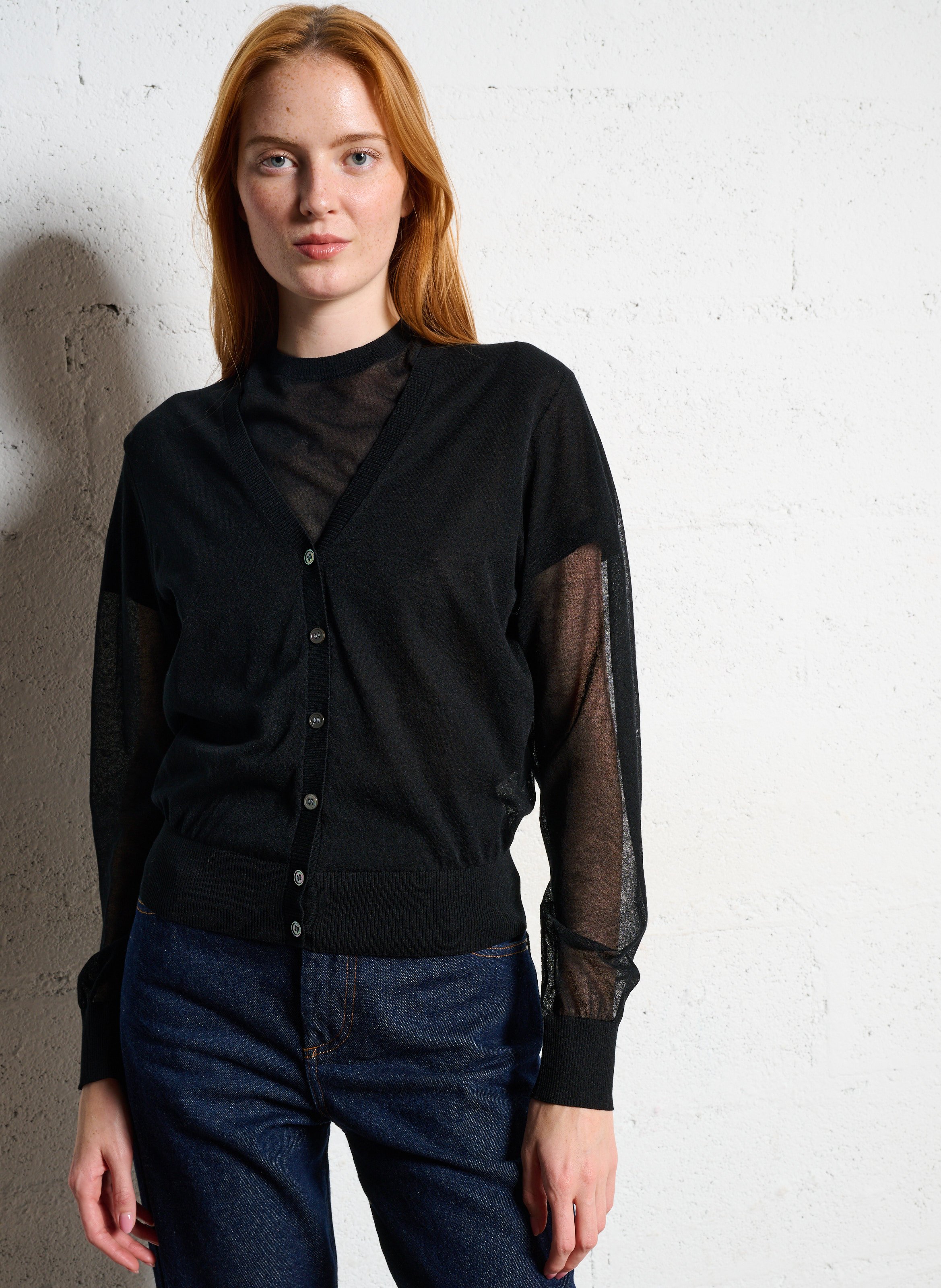 Cardigan col V en coton mélangé SOEUR Noir