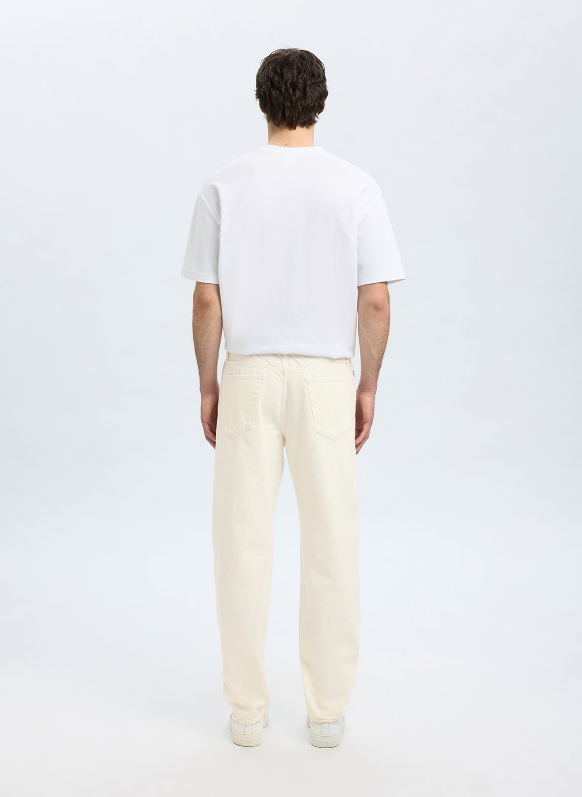 Straight organic cotton-blend jeans SELECTED White