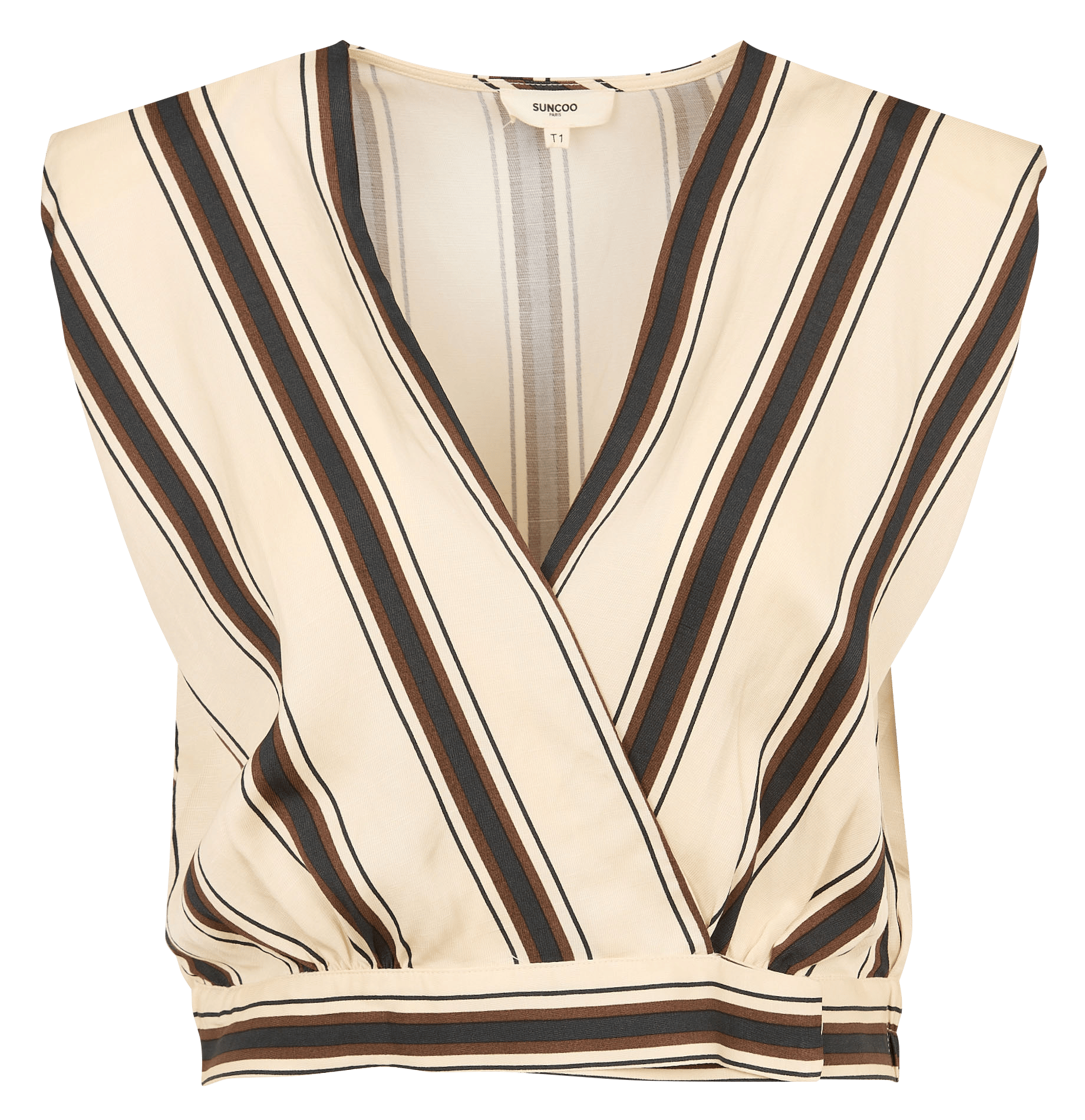 Top oversize col V à rayures SUNCOO Blanc