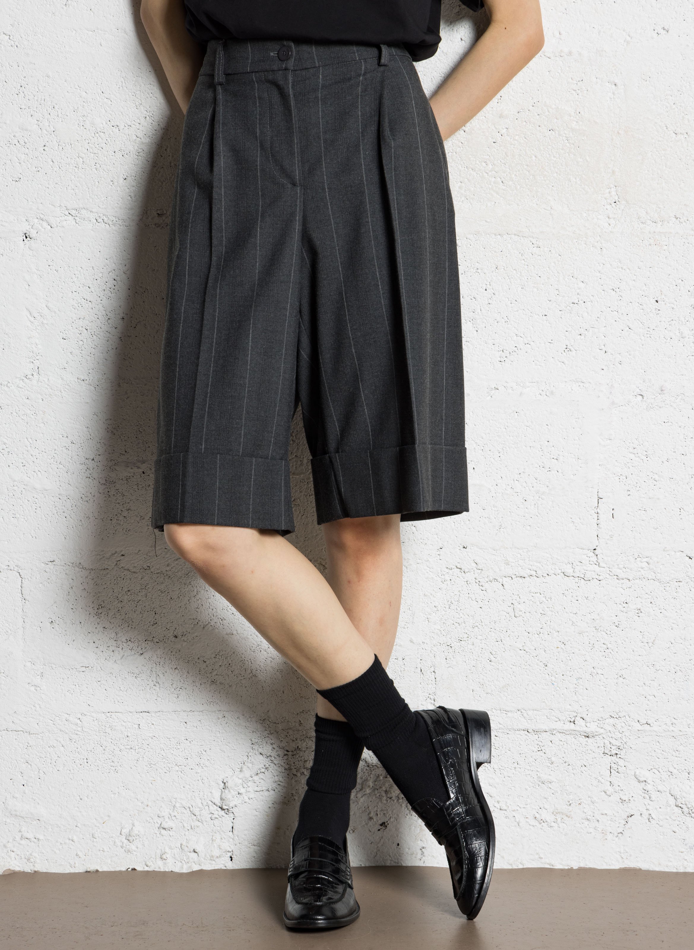 High-waisted striped Bermuda shorts IMPERIAL Grey