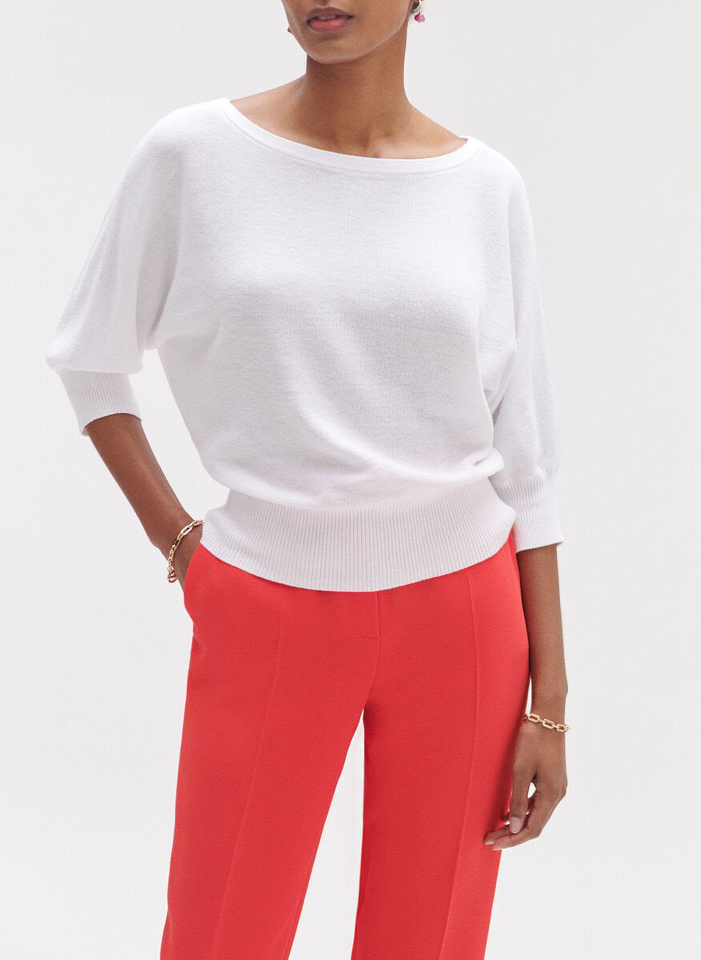 Oversized boat-neck cotton sweater CAROLL White