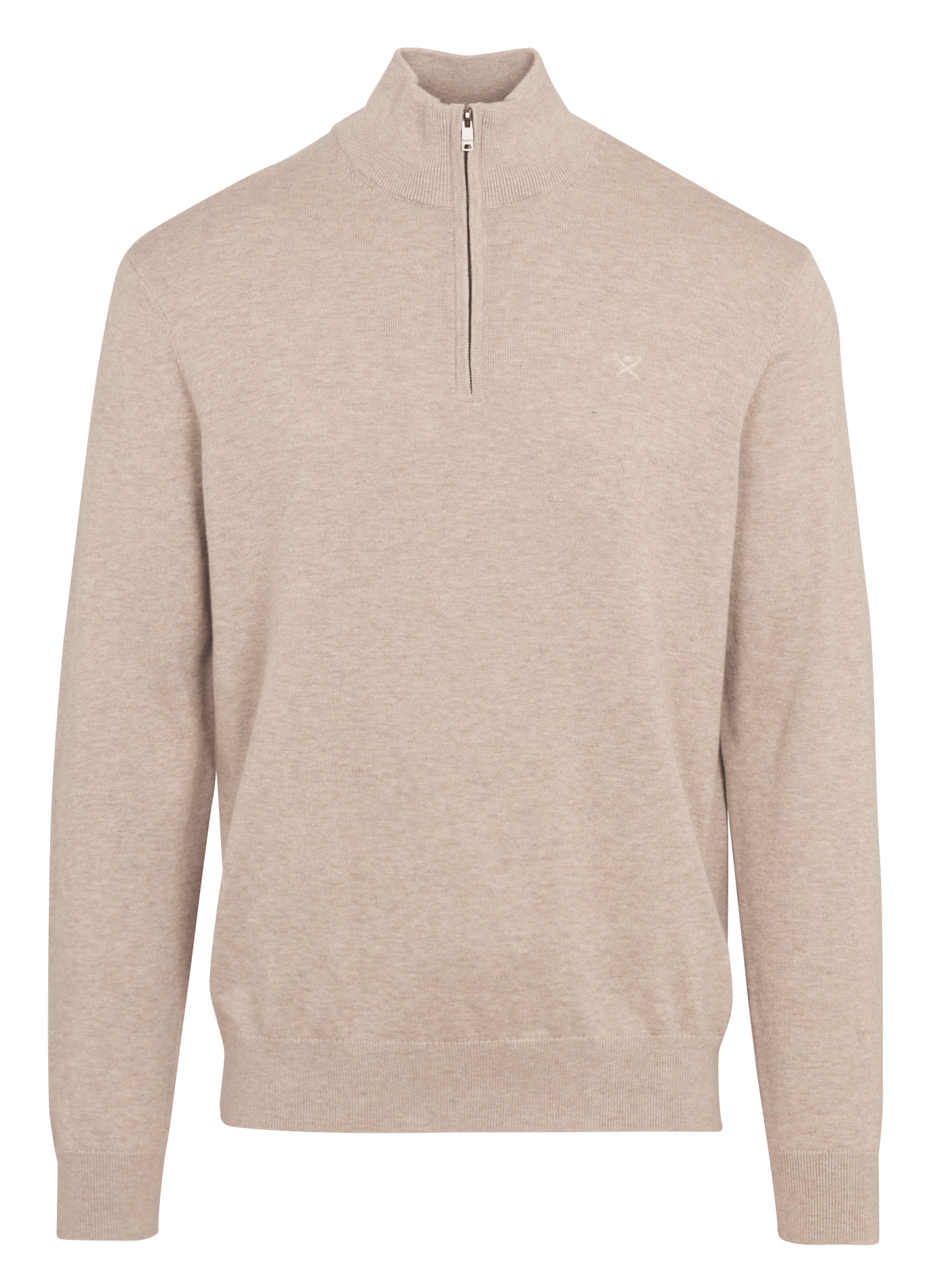 Pull col montant zippé uni en coton HACKETT Marron