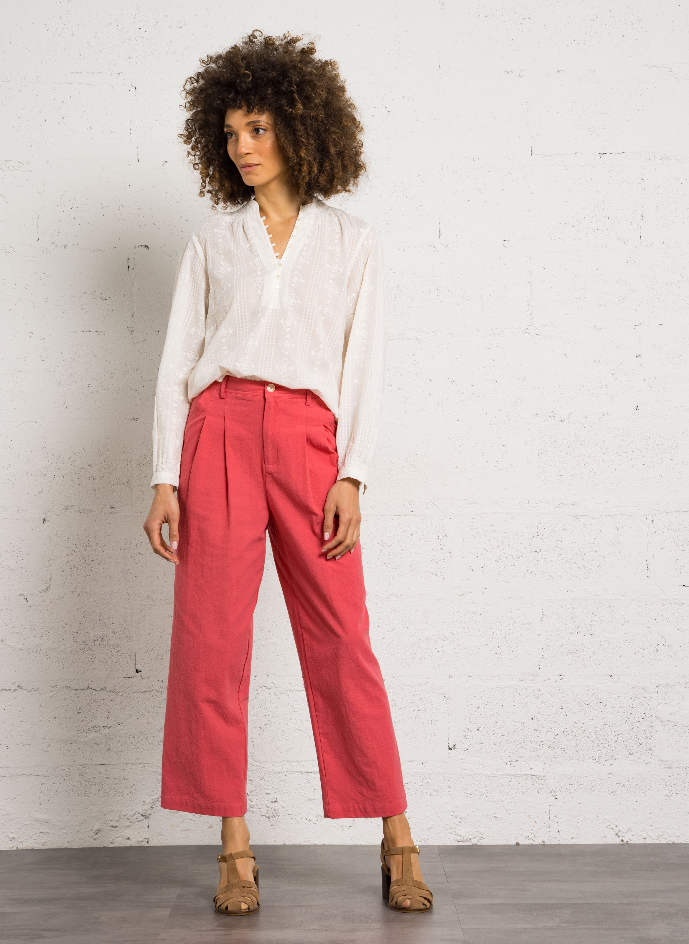 Blouse col V en coton MAISON 123 Beige