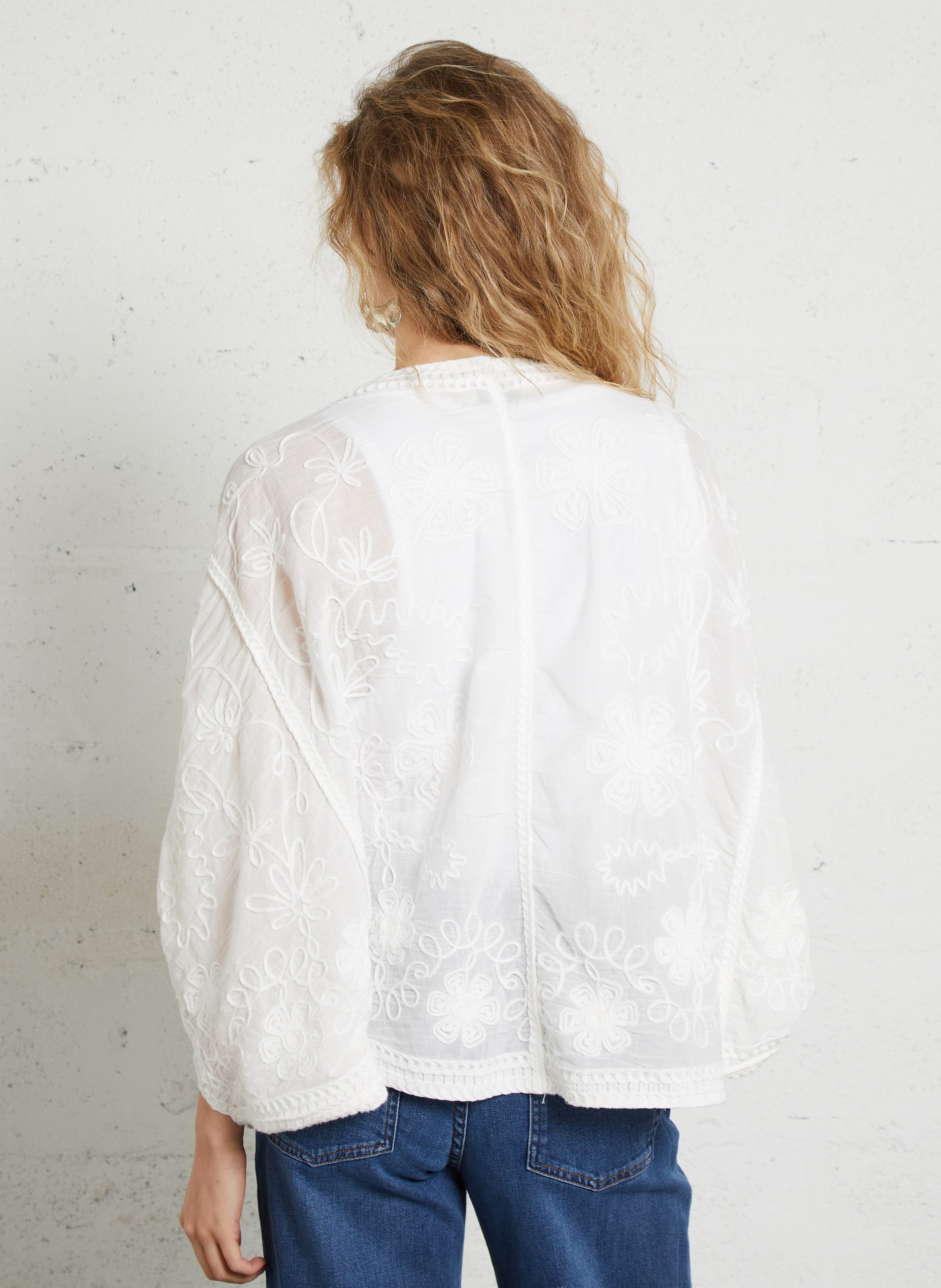 Gilet manches chauve-souris brodé SEE U SOON Blanc